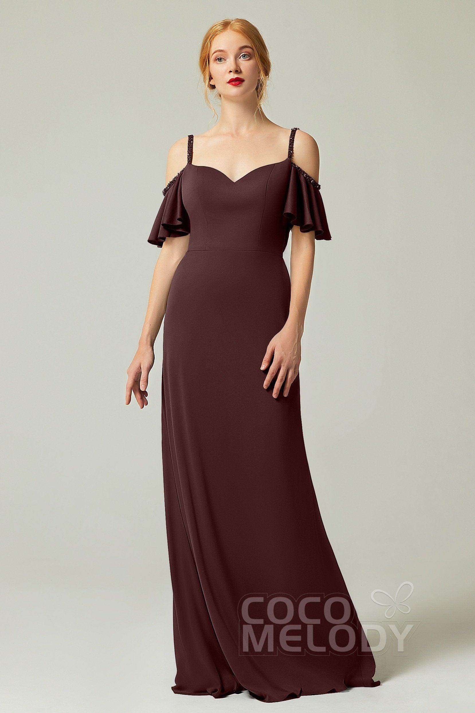 Sheath-Column Sweep Train Chiffon Bridesmaid Dress Formal Dresses CB0359 - COCOMELODY