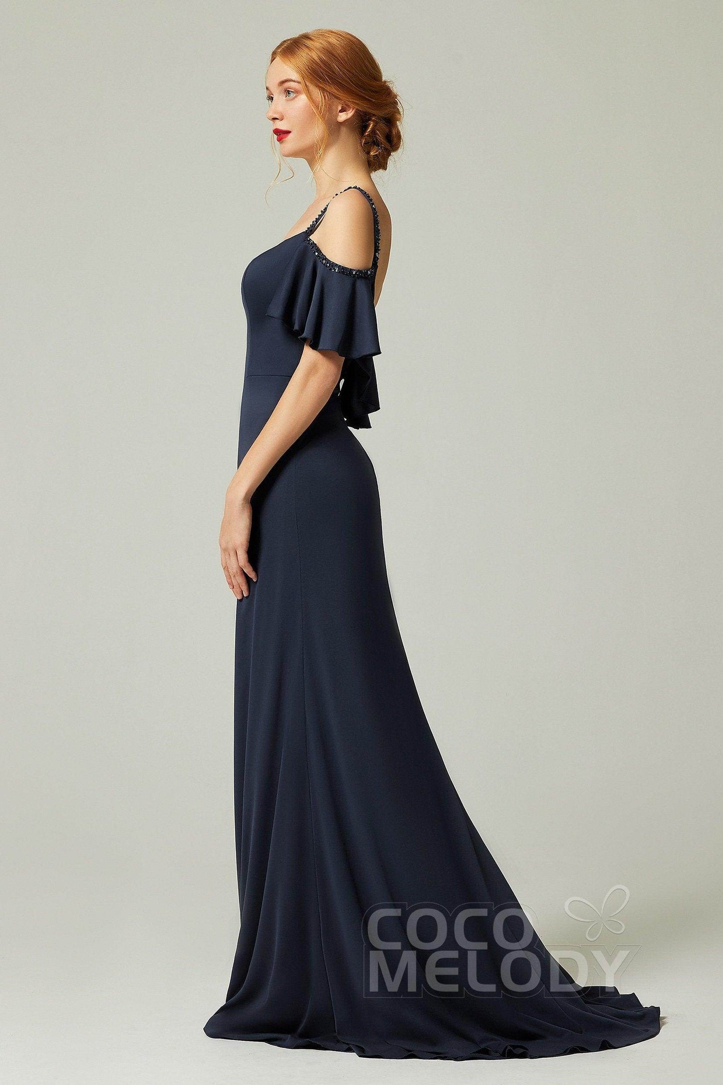 Sheath-Column Sweep Train Chiffon Bridesmaid Dress Formal Dresses CB0359 - COCOMELODY