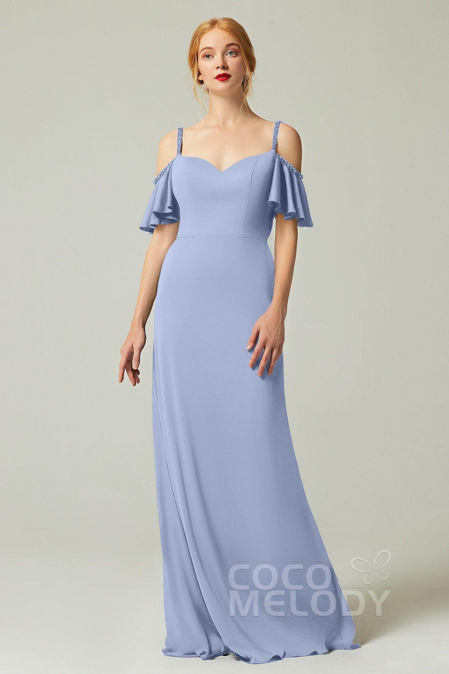 Sheath-Column Sweep Train Chiffon Bridesmaid Dress Formal Dresses CB0359 - COCOMELODY