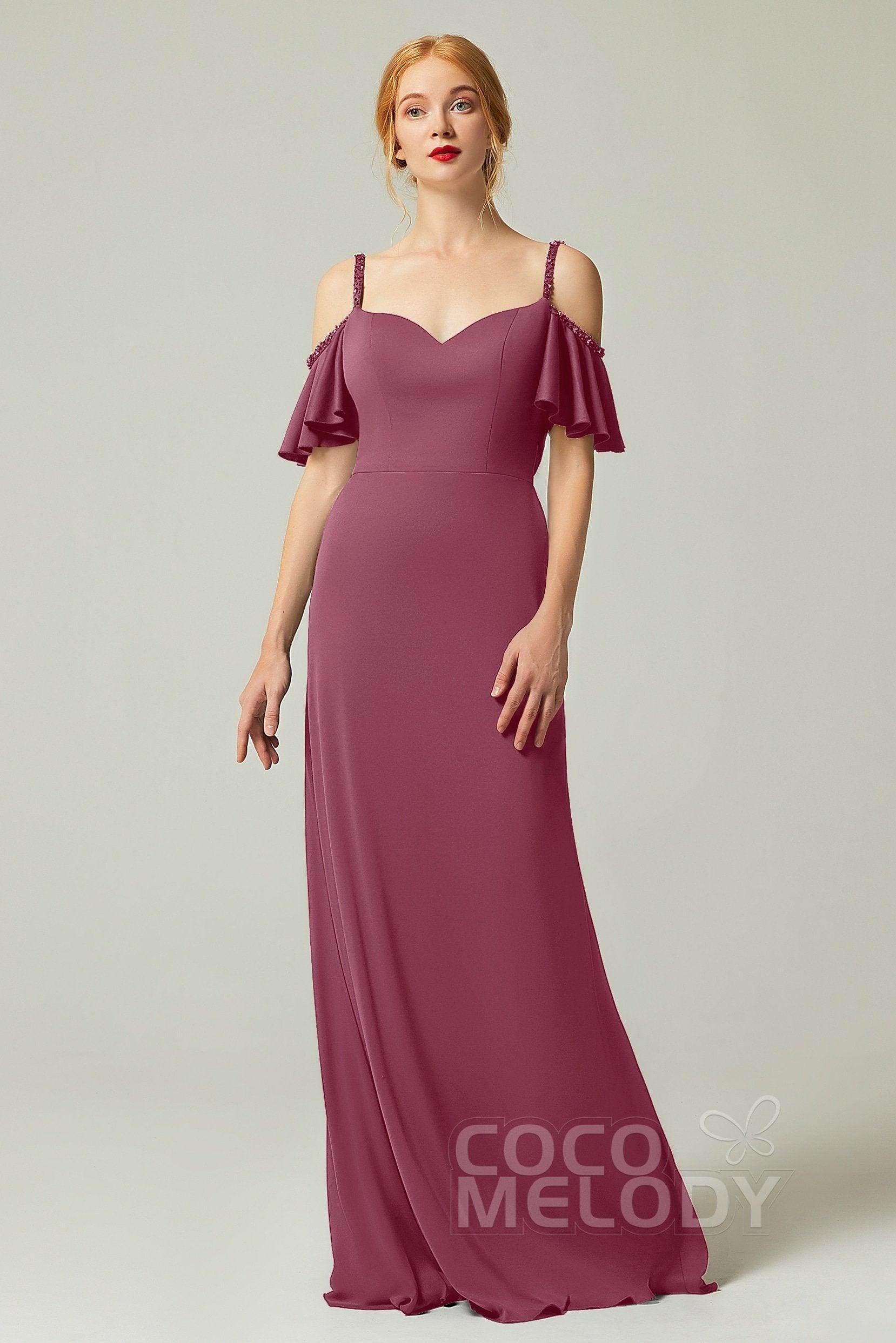 Sheath-Column Sweep Train Chiffon Bridesmaid Dress Formal Dresses CB0359 - COCOMELODY