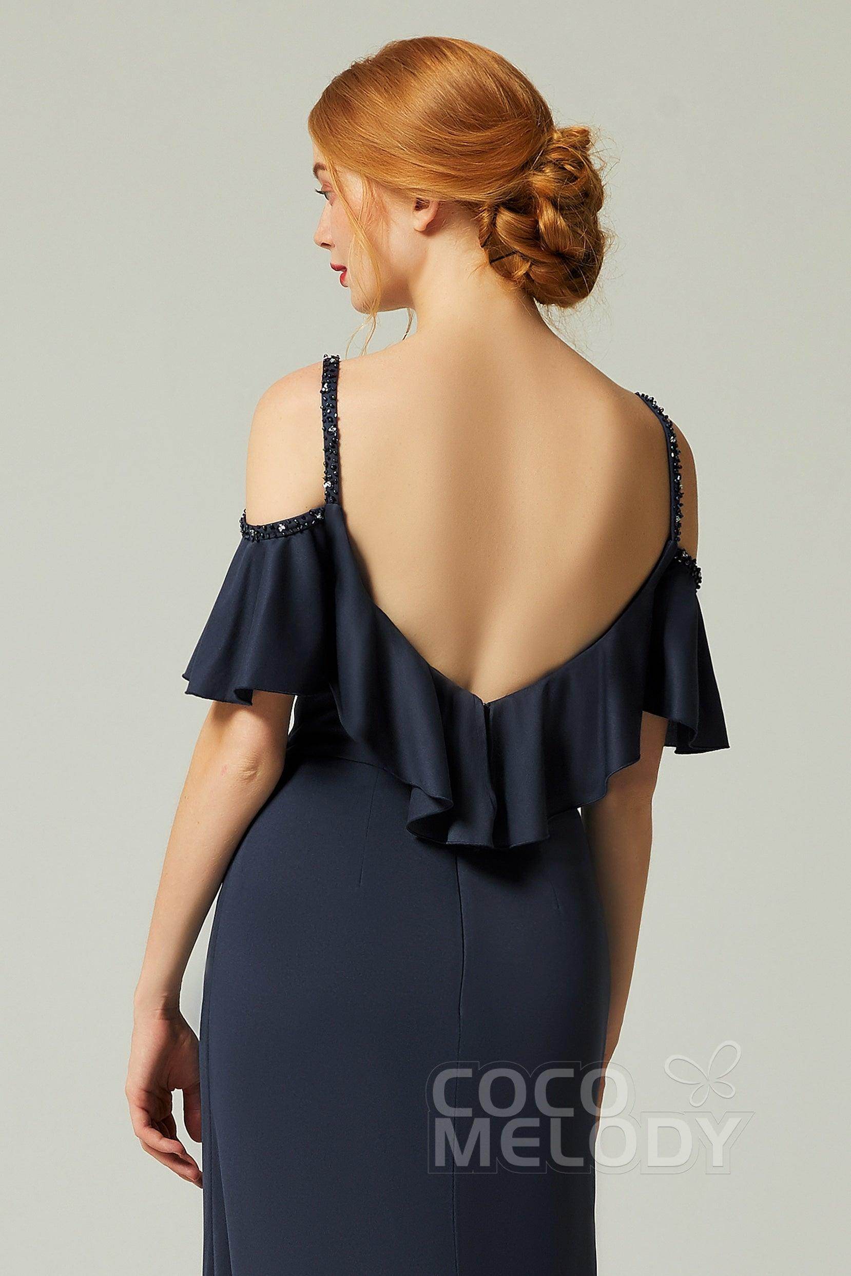 Sheath-Column Sweep Train Chiffon Bridesmaid Dress Formal Dresses CB0359 - COCOMELODY