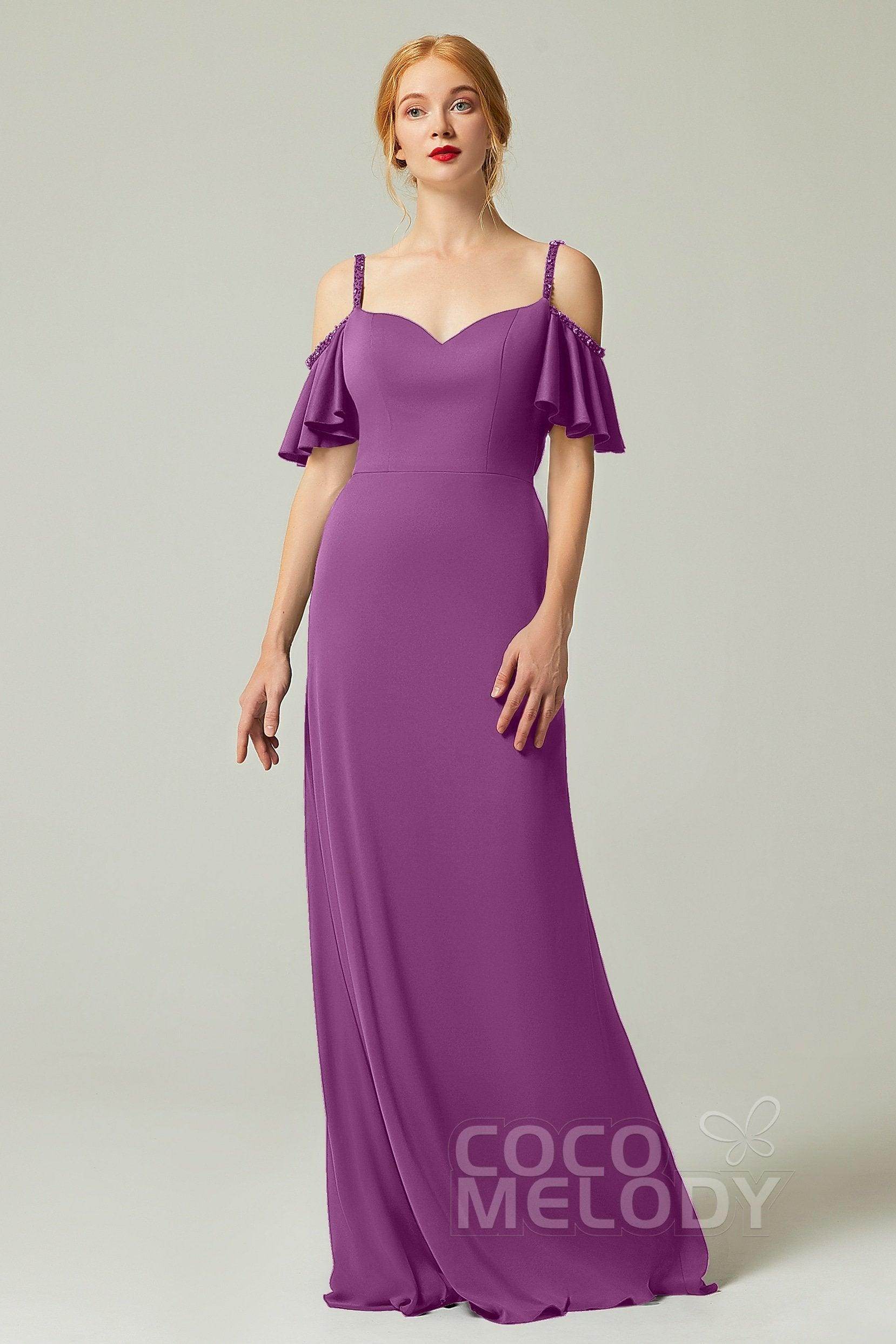 Sheath-Column Sweep Train Chiffon Bridesmaid Dress Formal Dresses CB0359 - COCOMELODY