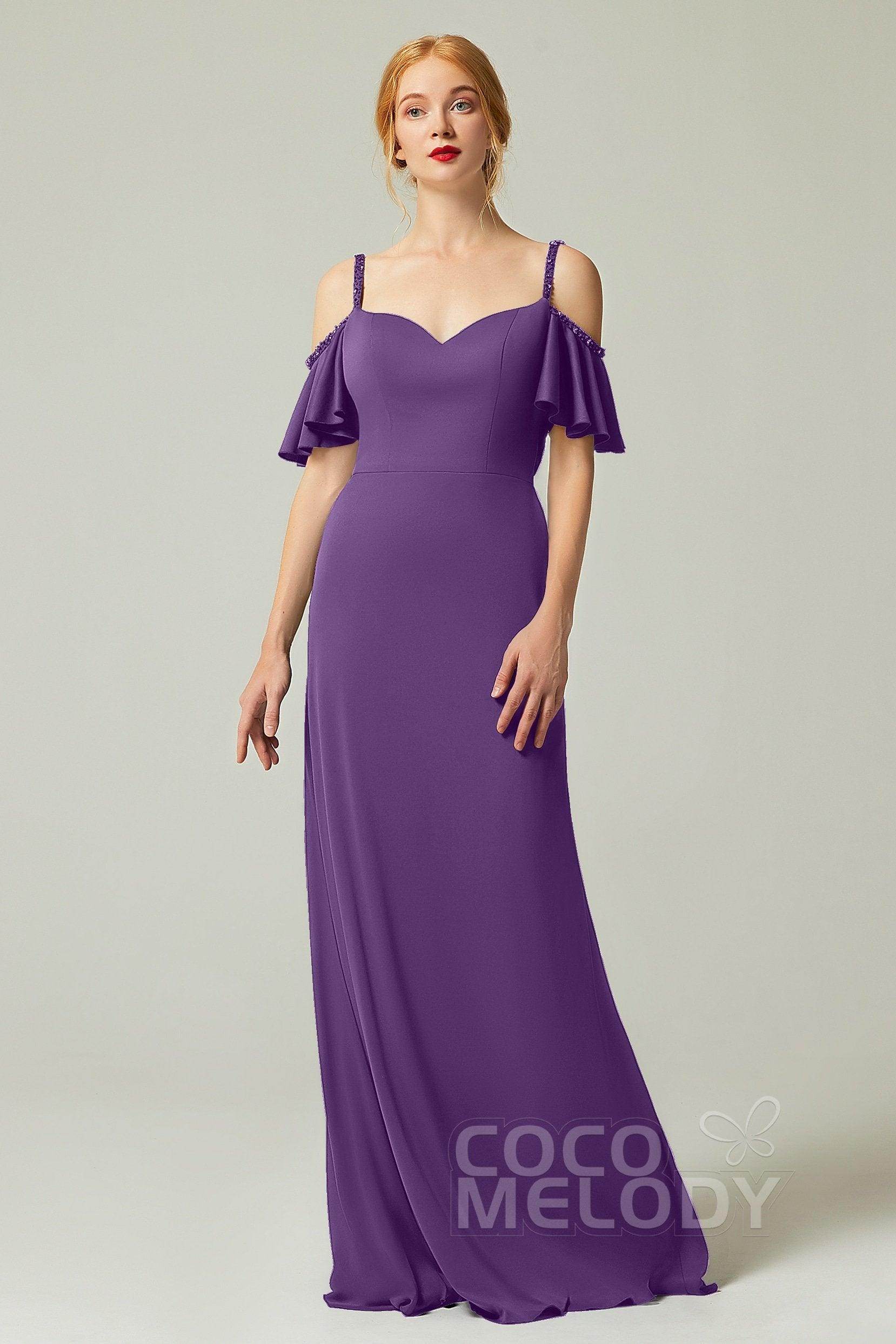 Sheath-Column Sweep Train Chiffon Bridesmaid Dress Formal Dresses CB0359 - COCOMELODY