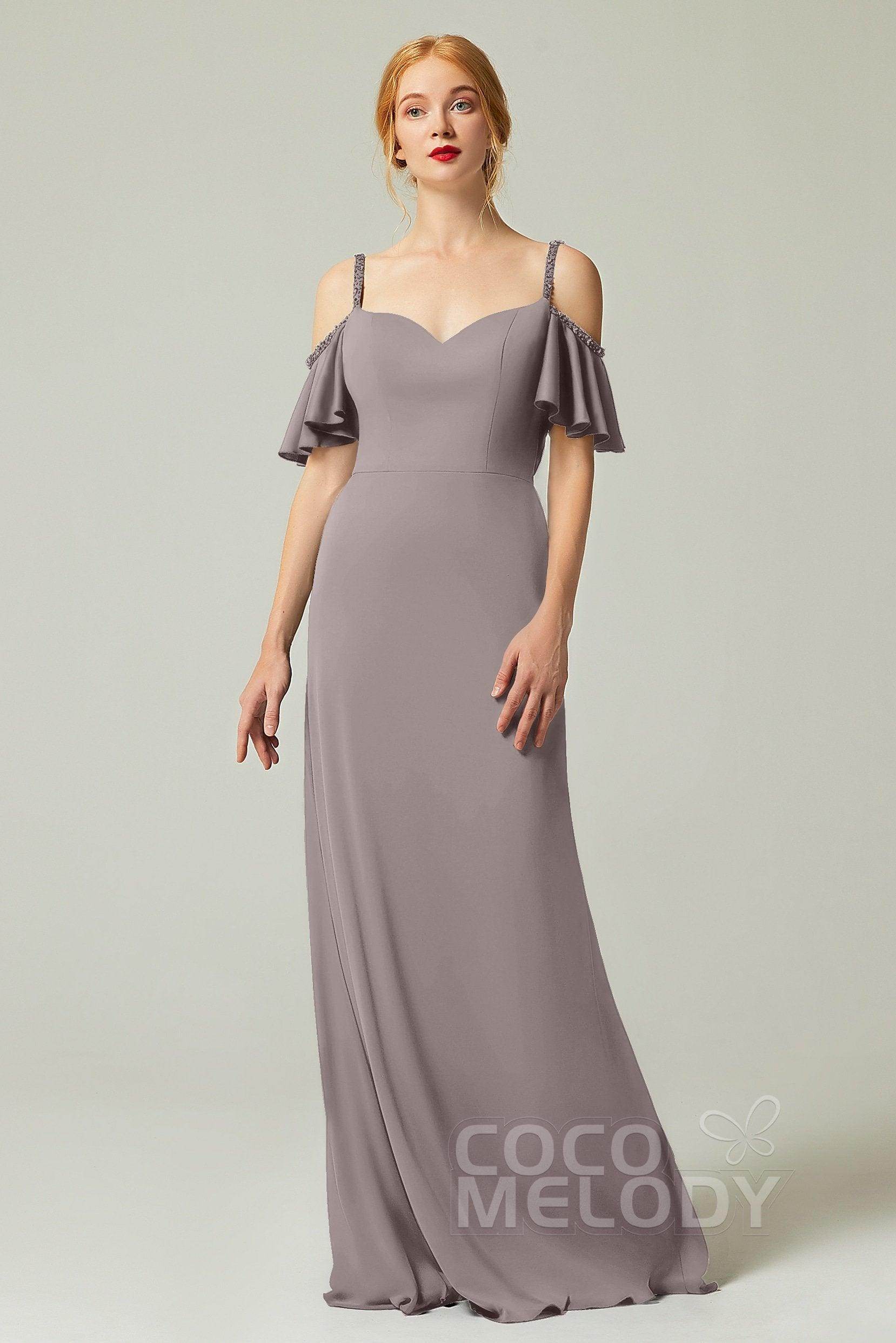 Sheath-Column Sweep Train Chiffon Bridesmaid Dress Formal Dresses CB0359 - COCOMELODY