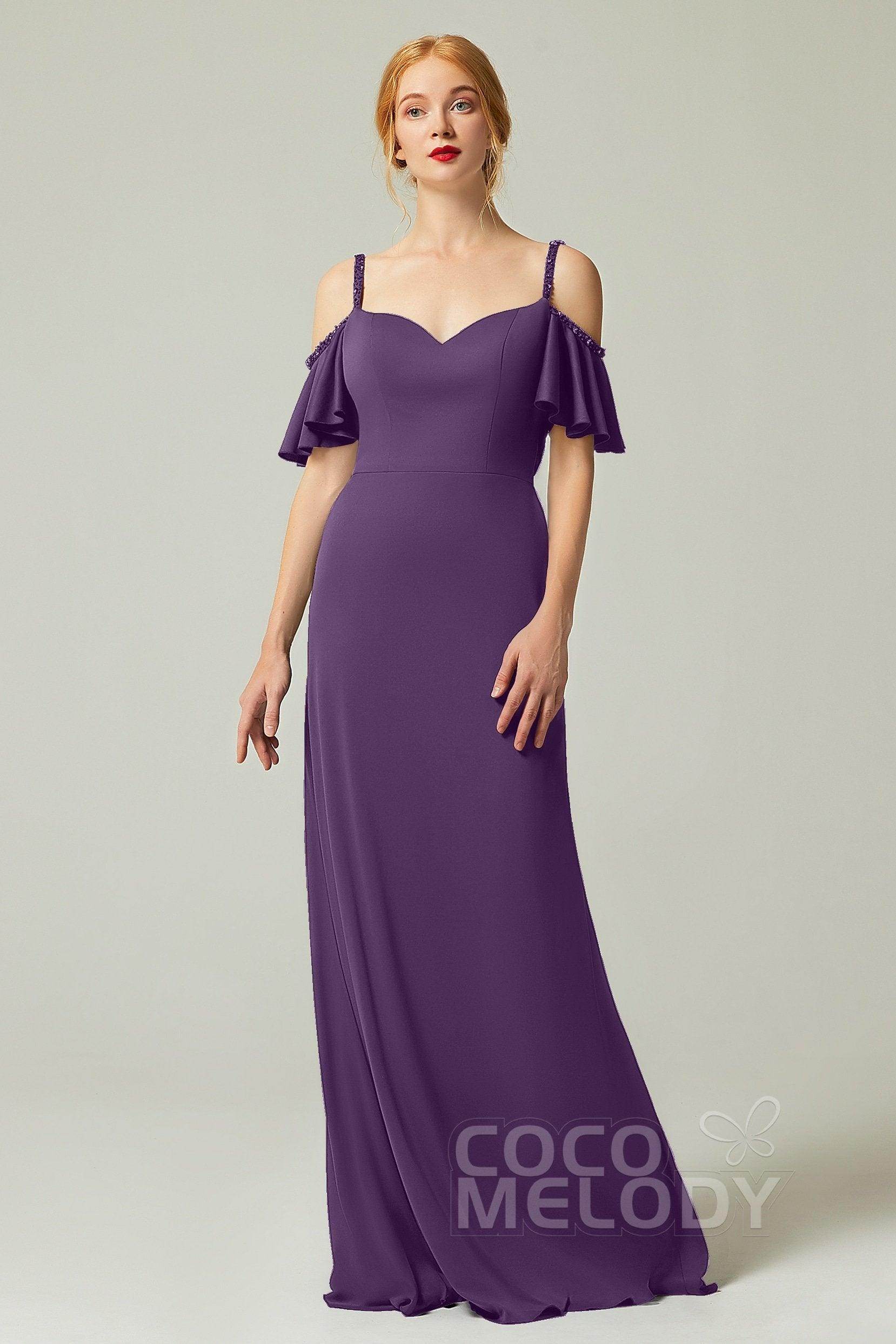 Sheath-Column Sweep Train Chiffon Bridesmaid Dress Formal Dresses CB0359 - COCOMELODY