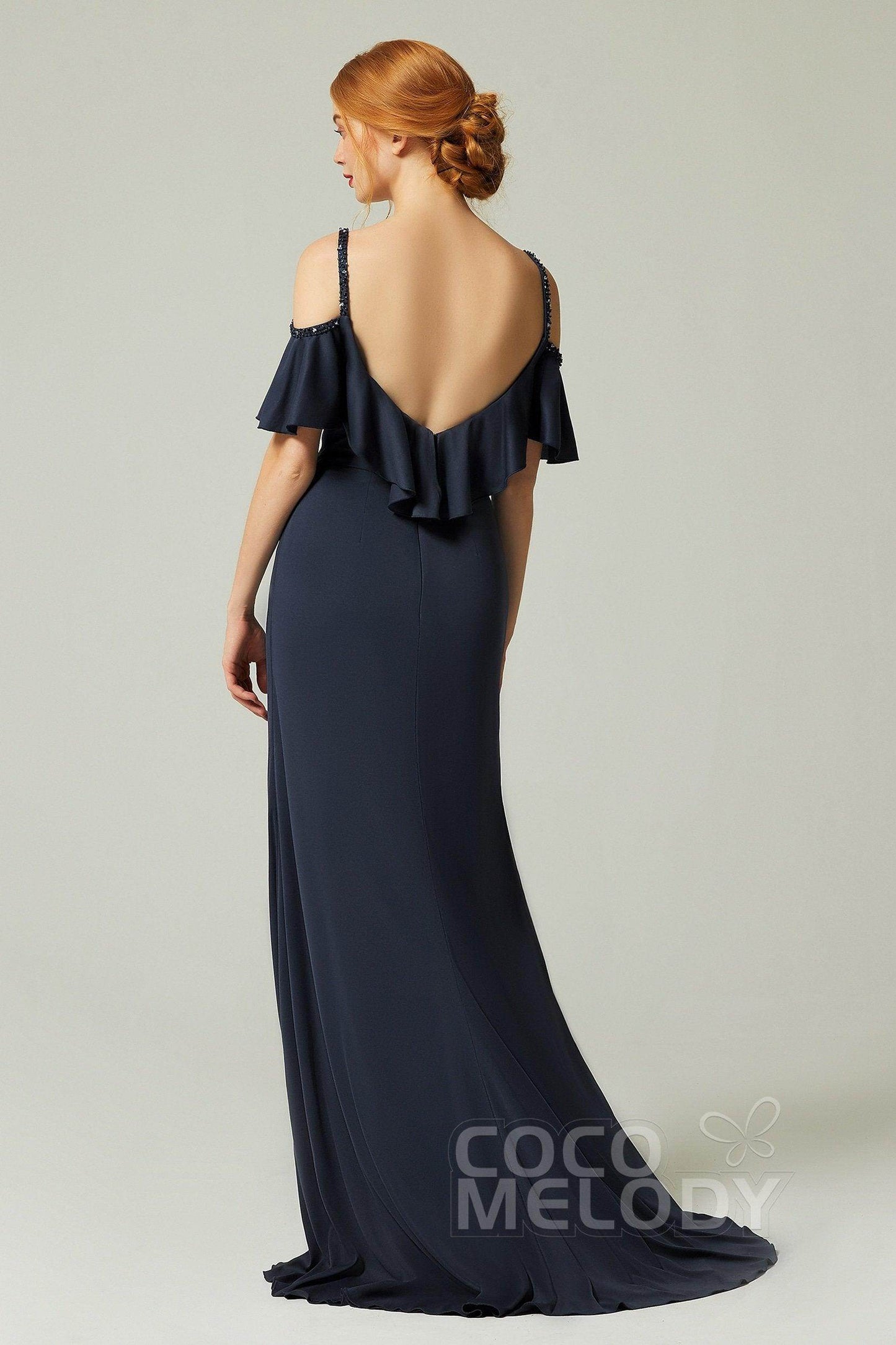 Sheath-Column Sweep Train Chiffon Bridesmaid Dress Formal Dresses CB0359 - COCOMELODY