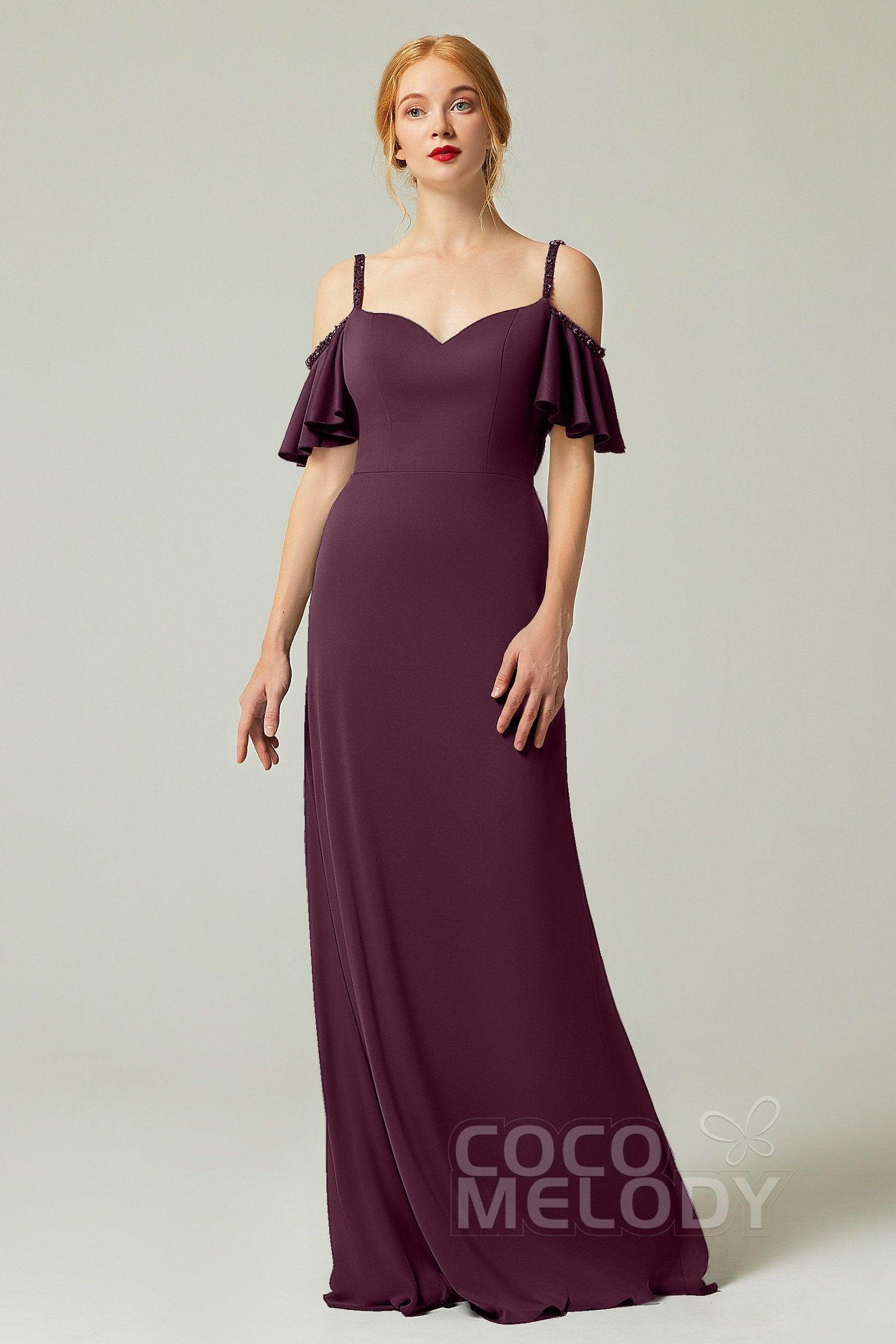 Sheath-Column Sweep Train Chiffon Bridesmaid Dress Formal Dresses CB0359 - COCOMELODY