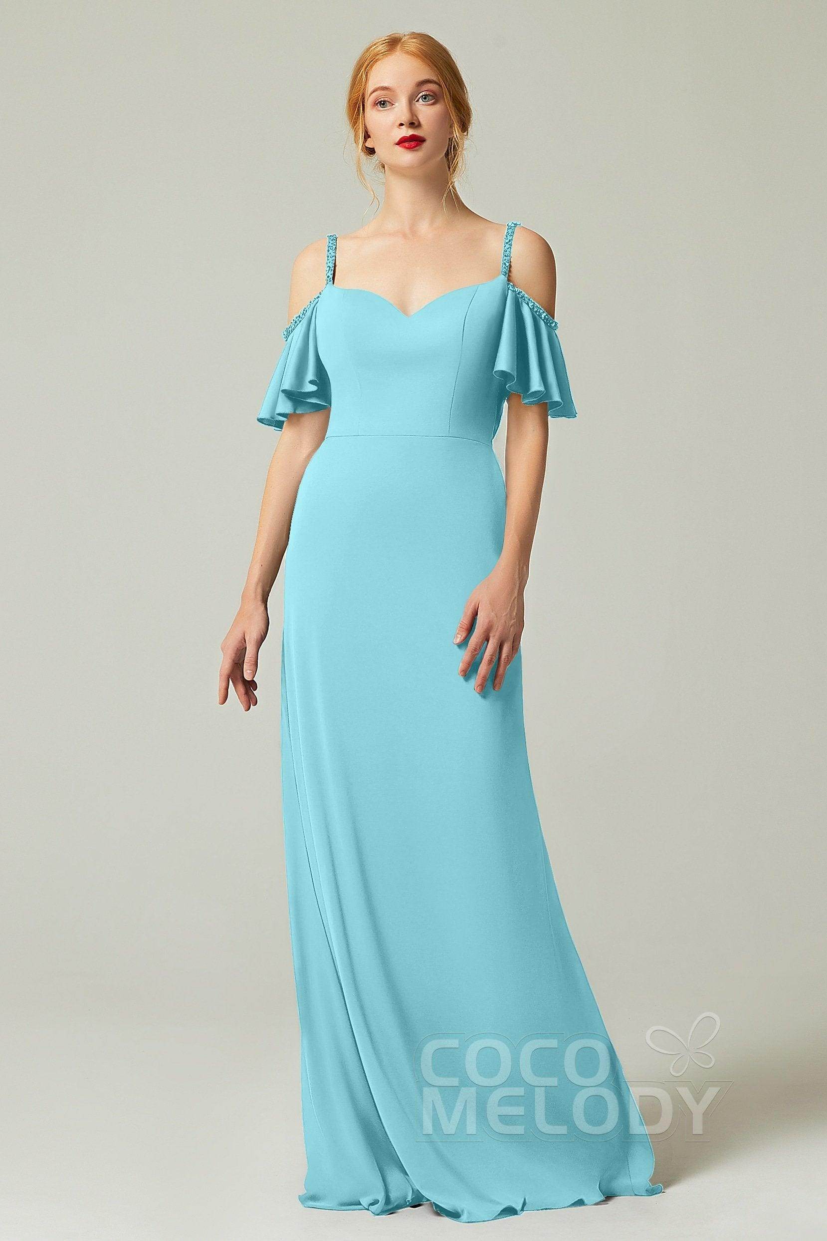 Sheath-Column Sweep Train Chiffon Bridesmaid Dress Formal Dresses CB0359 - COCOMELODY