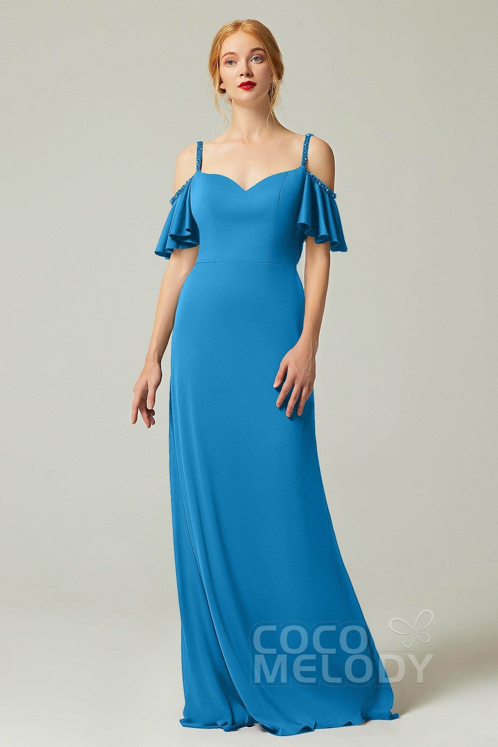 Sheath-Column Sweep Train Chiffon Bridesmaid Dress Formal Dresses CB0359 - COCOMELODY