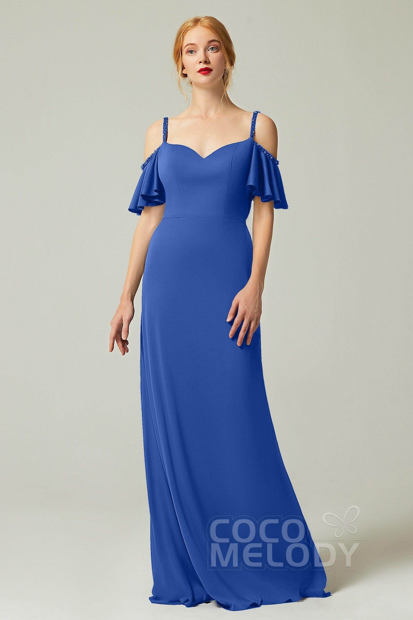 Sheath-Column Sweep Train Chiffon Bridesmaid Dress Formal Dresses CB0359 - COCOMELODY