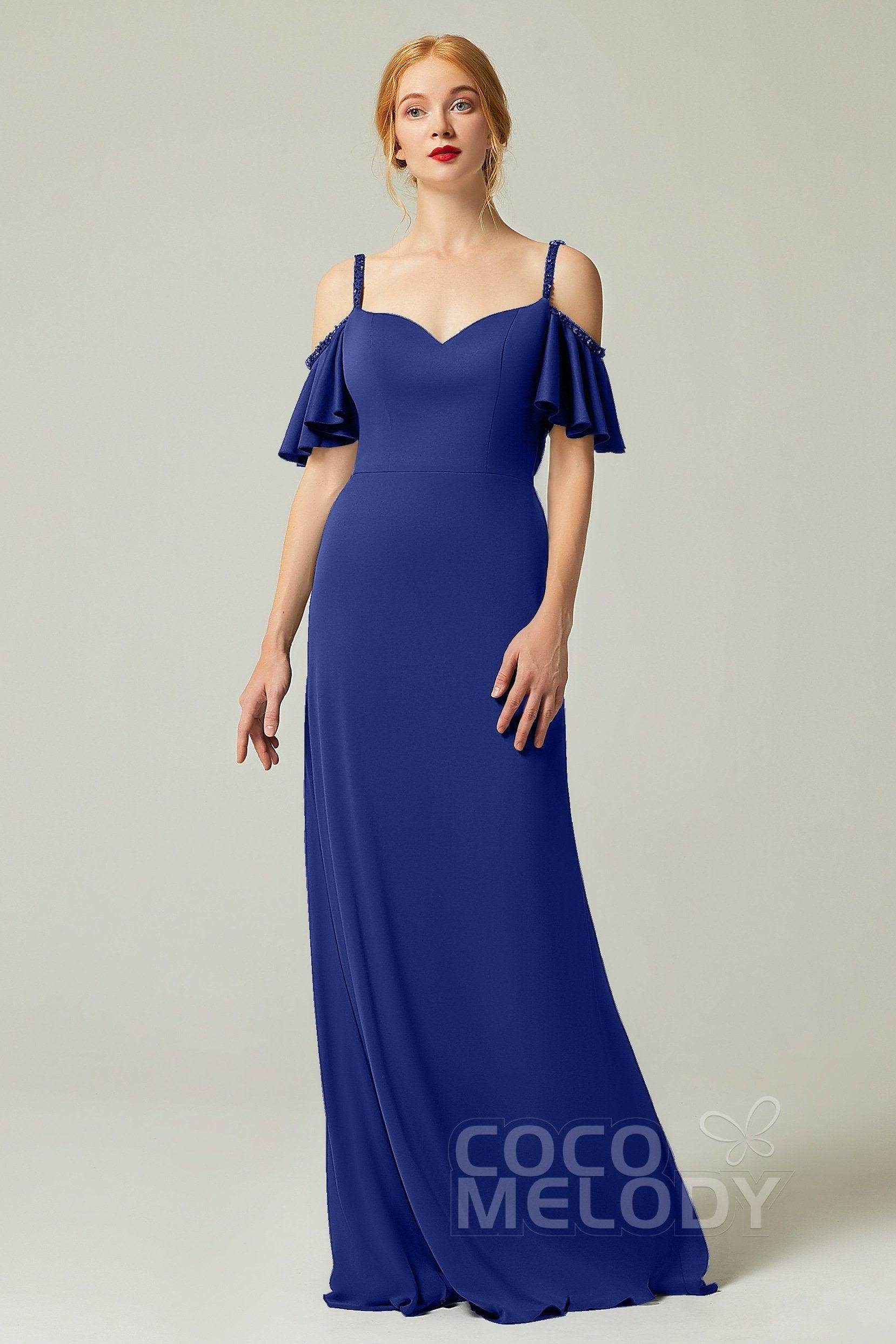 Sheath-Column Sweep Train Chiffon Bridesmaid Dress Formal Dresses CB0359 - COCOMELODY