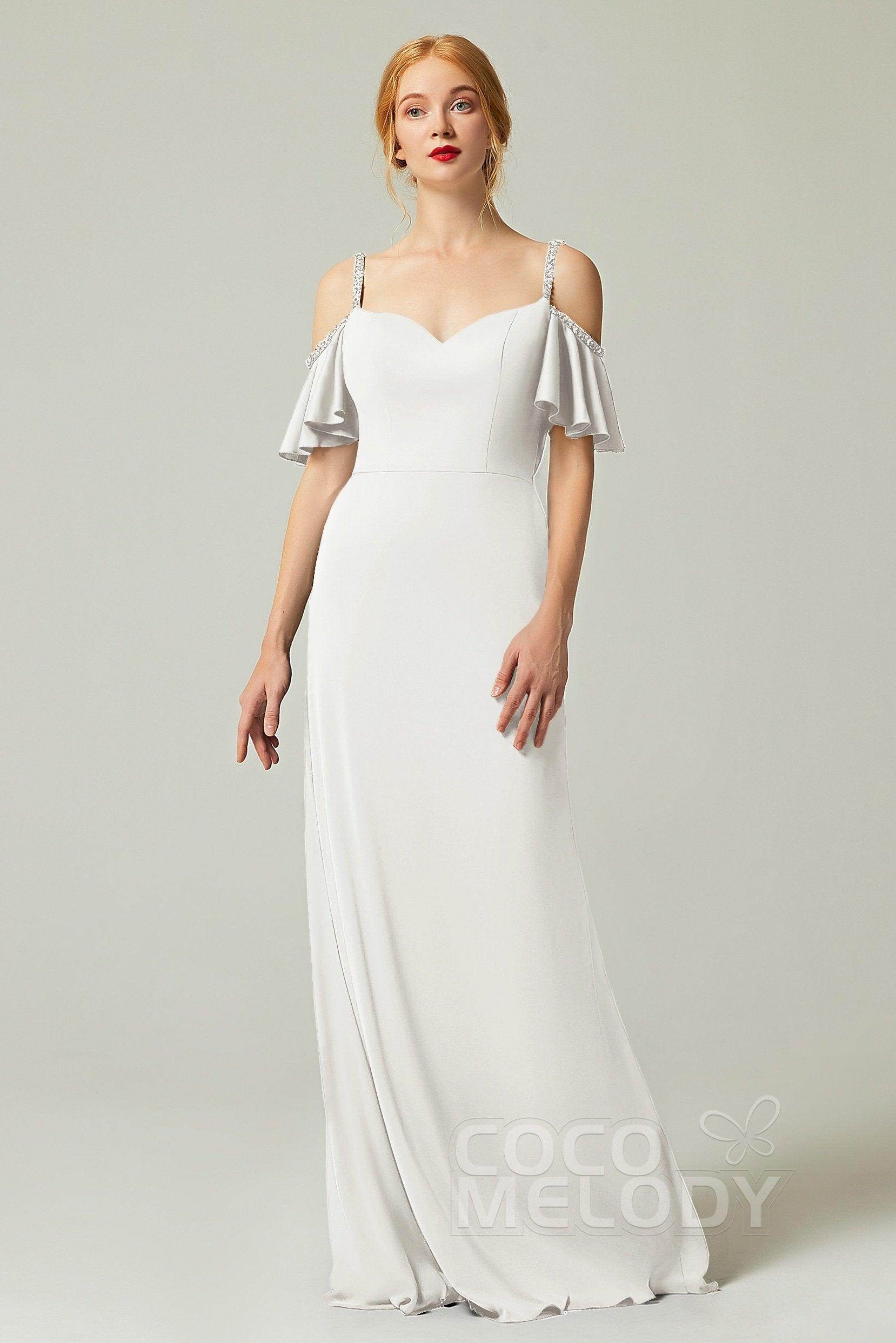 Sheath-Column Sweep Train Chiffon Bridesmaid Dress Formal Dresses CB0359 - COCOMELODY