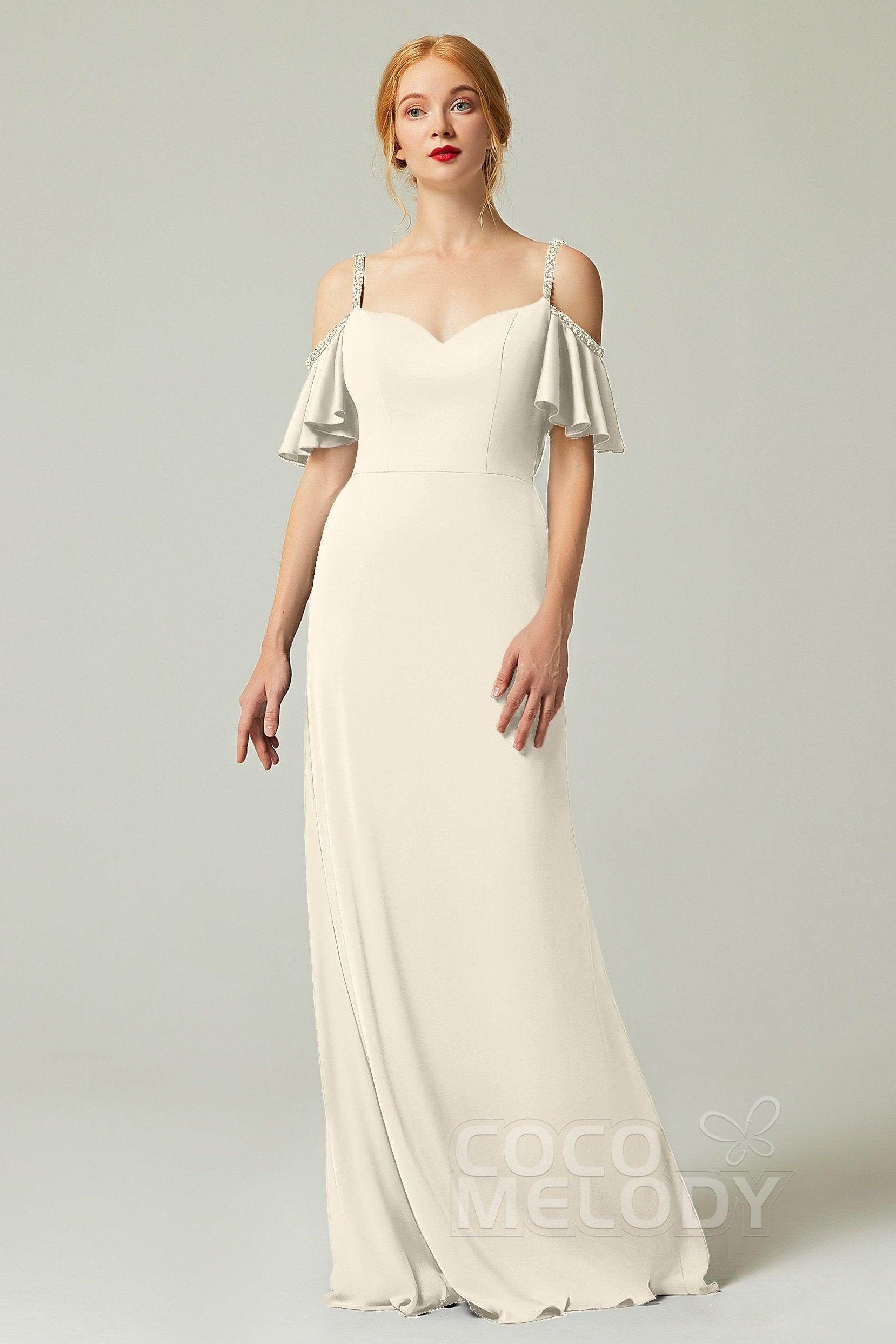 Sheath-Column Sweep Train Chiffon Bridesmaid Dress Formal Dresses CB0359 - COCOMELODY