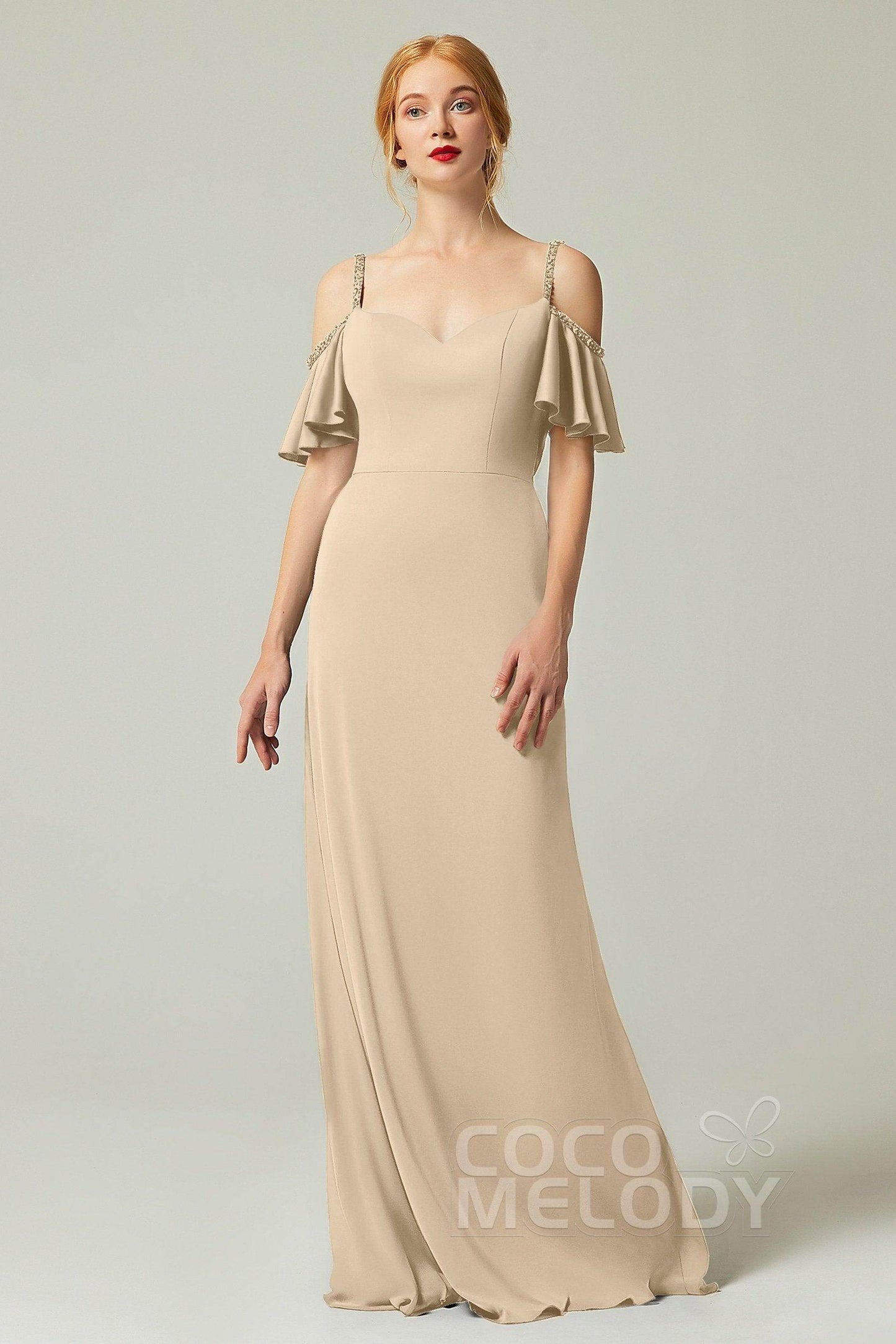 Sheath-Column Sweep Train Chiffon Bridesmaid Dress Formal Dresses CB0359 - COCOMELODY