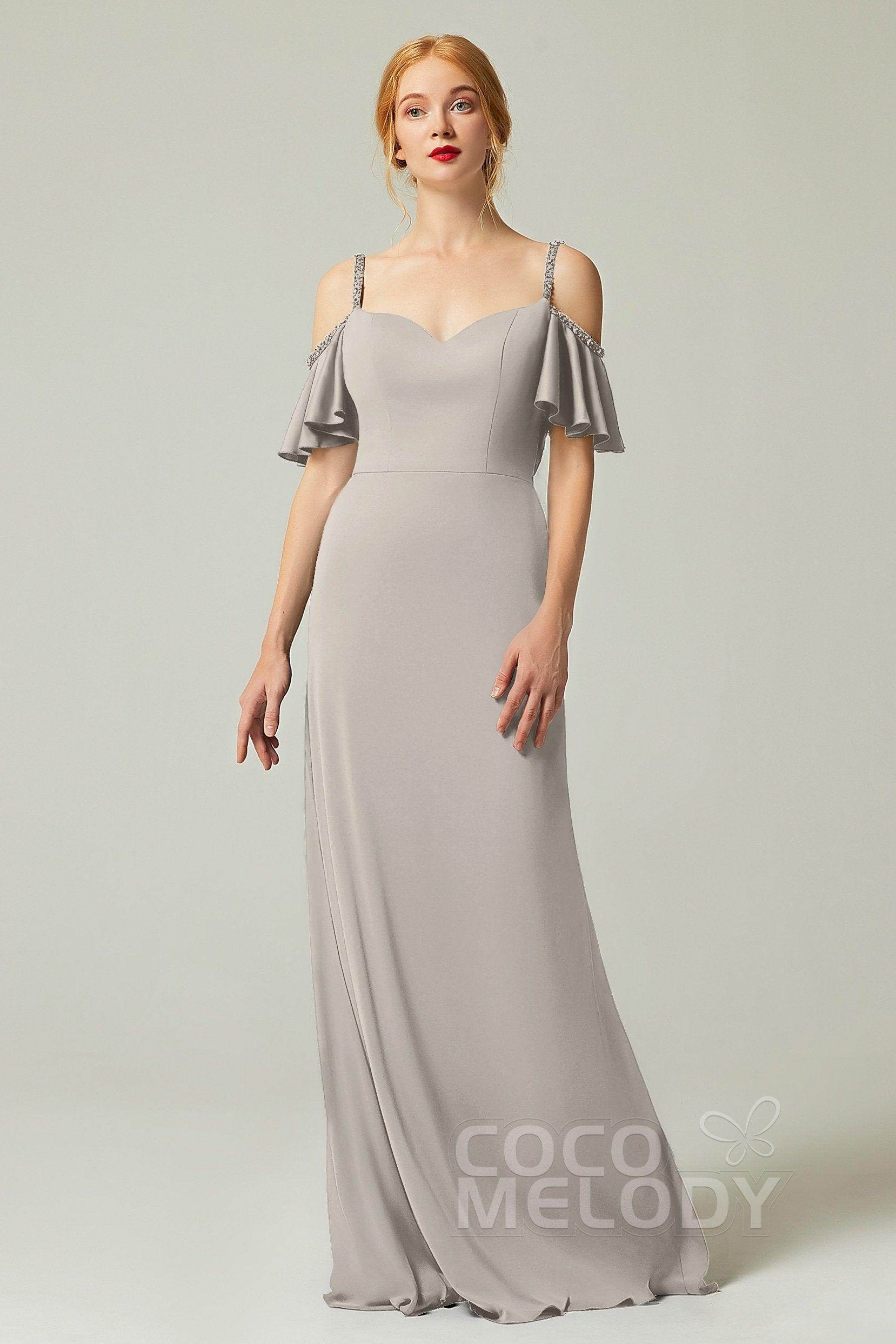 Sheath-Column Sweep Train Chiffon Bridesmaid Dress Formal Dresses CB0359 - COCOMELODY