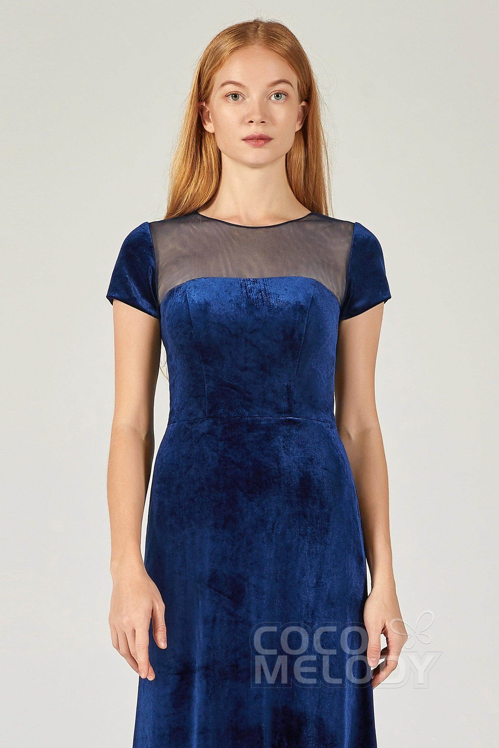 A-Line Floor Length Velvet Bridesmaid Dress Formal Dresses CB0363 - COCOMELODY