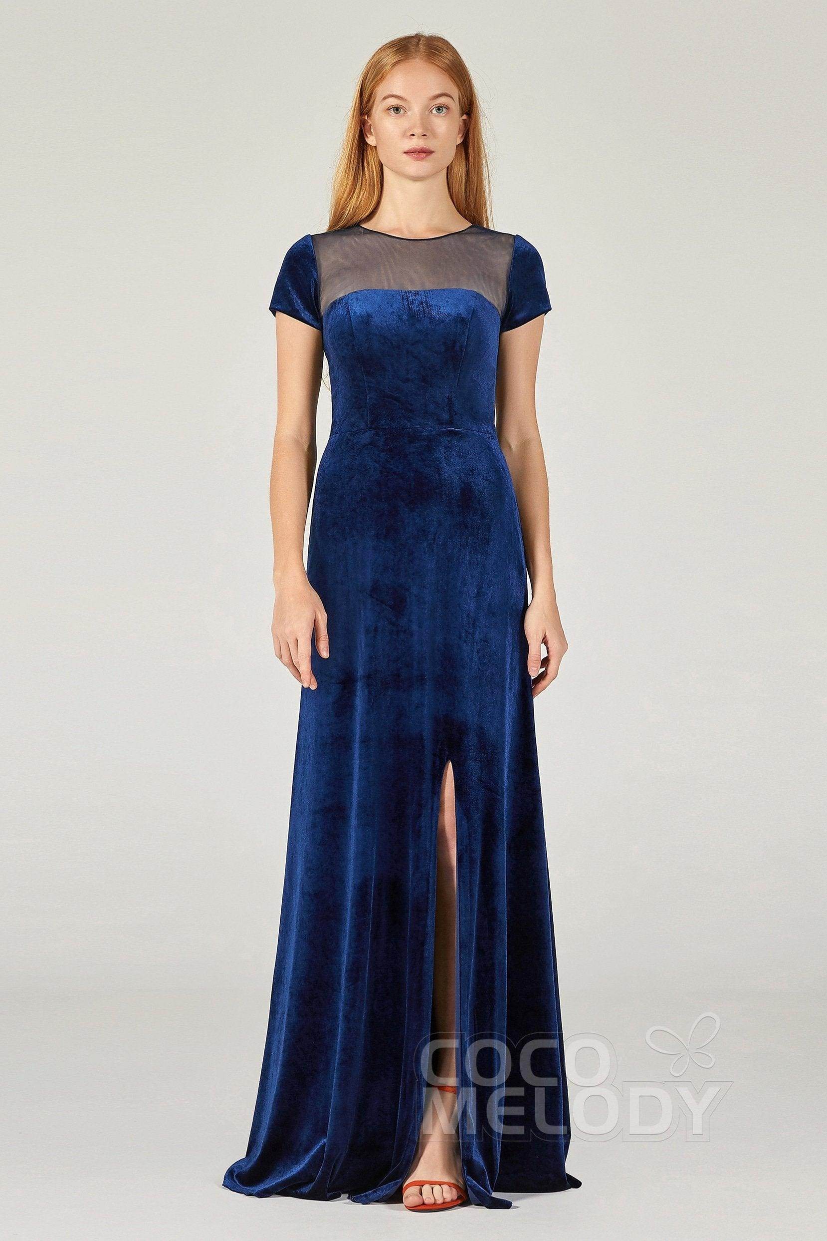 A-Line Floor Length Velvet Bridesmaid Dress Formal Dresses CB0363 - COCOMELODY