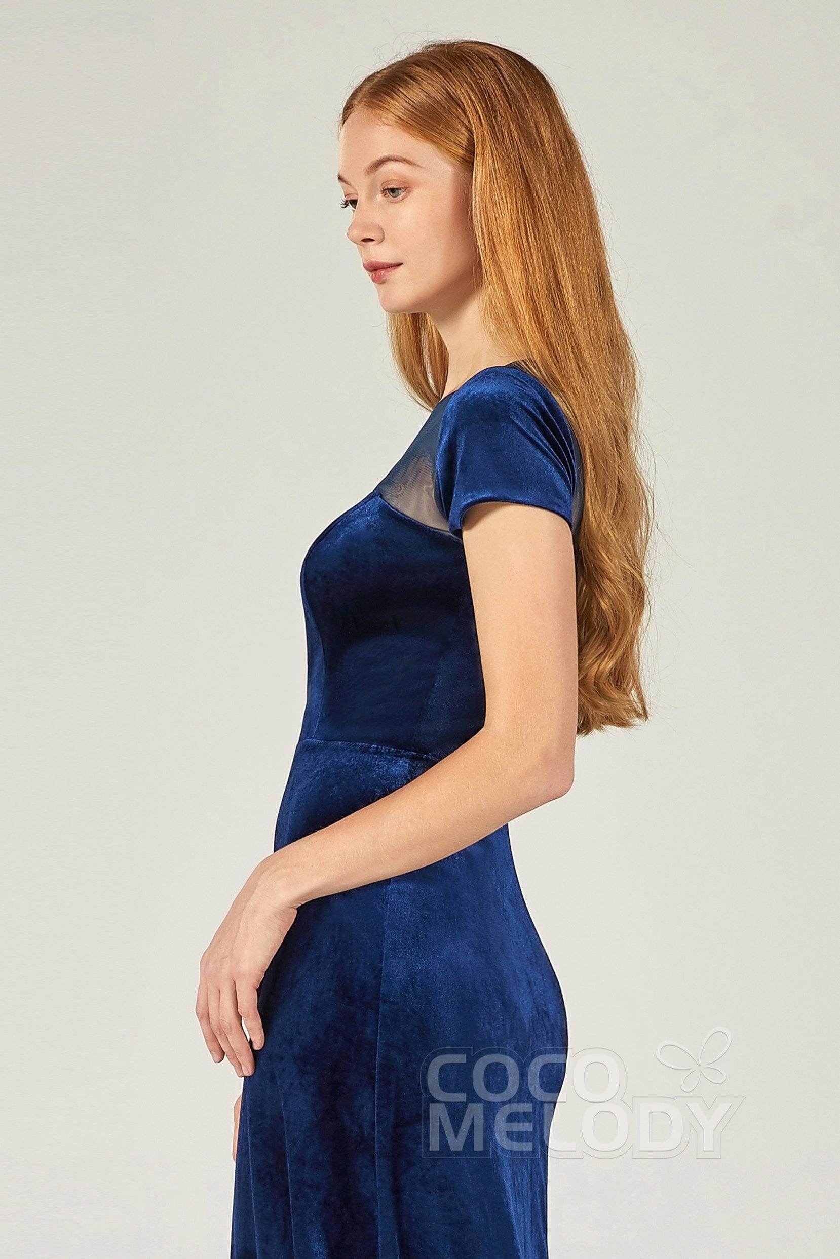 A-Line Floor Length Velvet Bridesmaid Dress Formal Dresses CB0363 - COCOMELODY