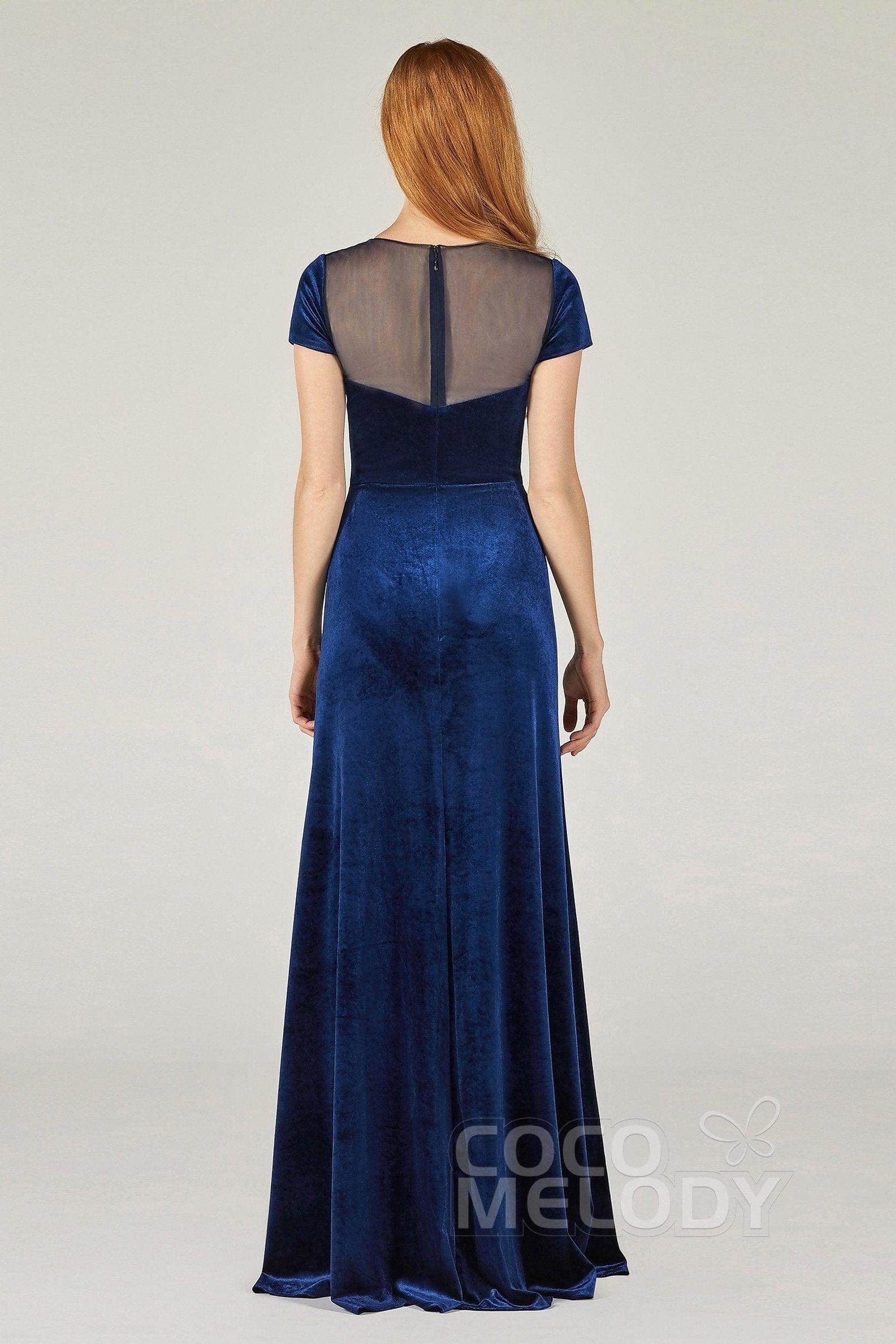 A-Line Floor Length Velvet Bridesmaid Dress Formal Dresses CB0363 - COCOMELODY