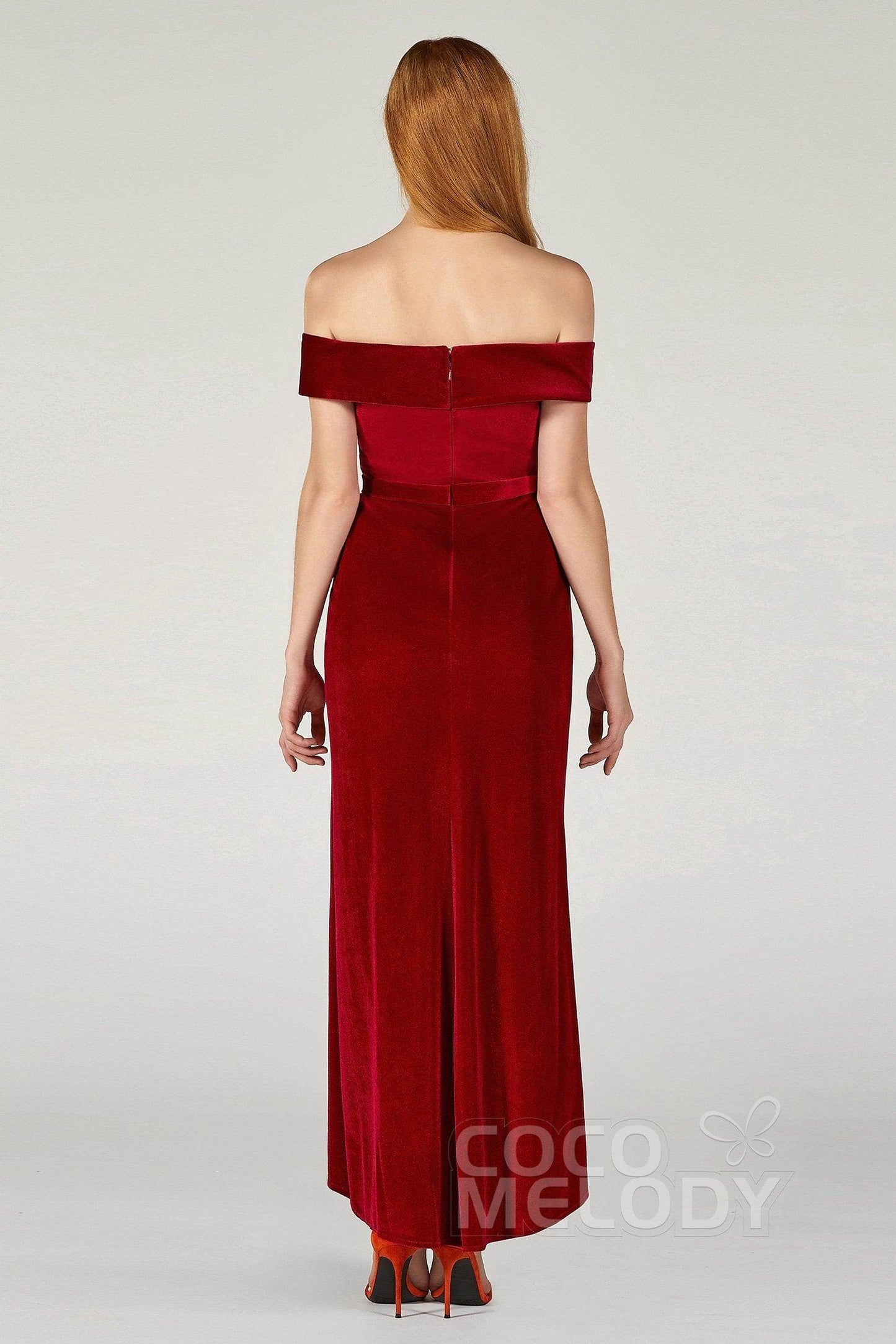 Sheath-Column Ankle Length Velvet Bridesmaid Dress CB0365 - COCOMELODY