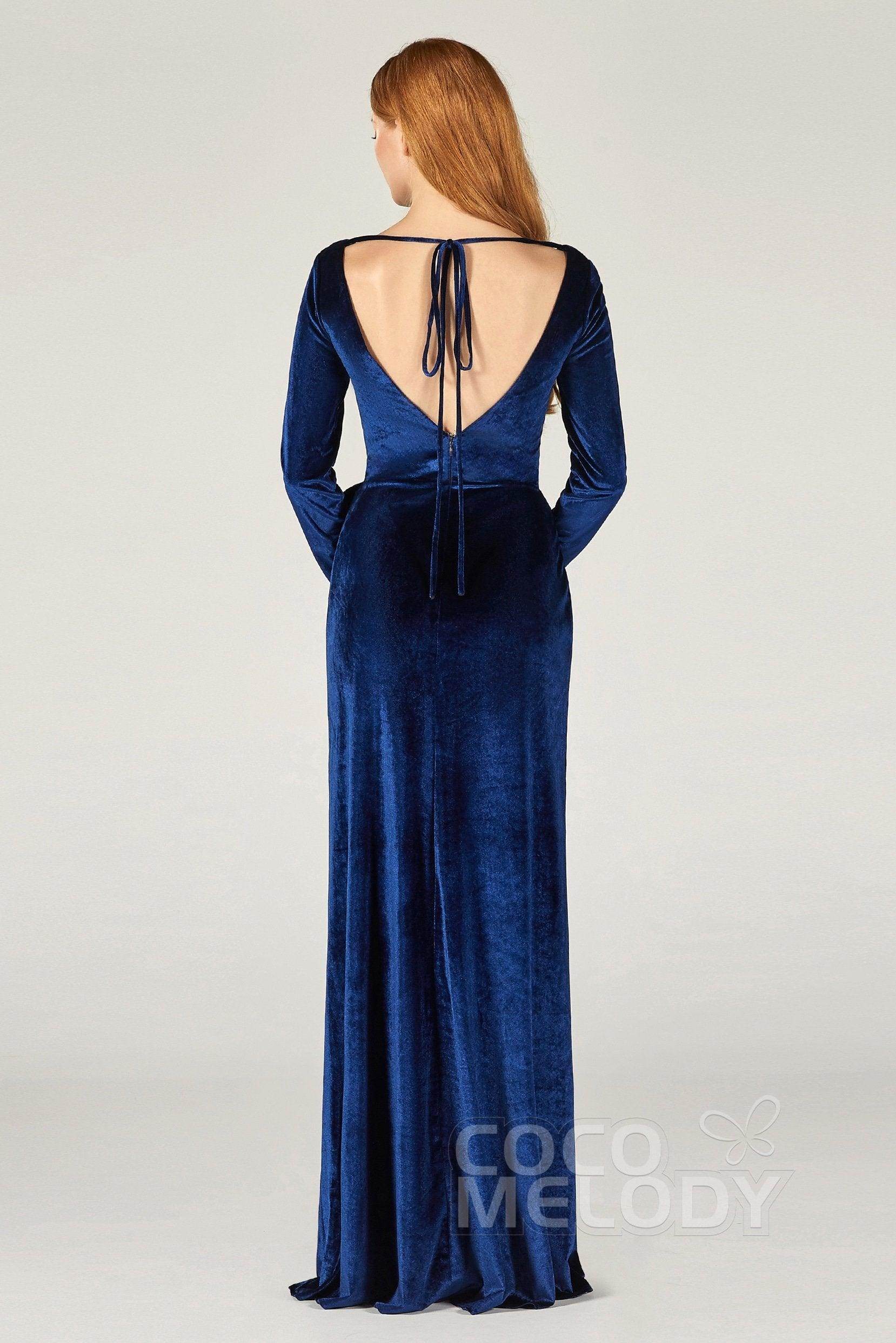 Sheath-Column Floor Length Velvet Bridesmaid Dress CB0366 - COCOMELODY