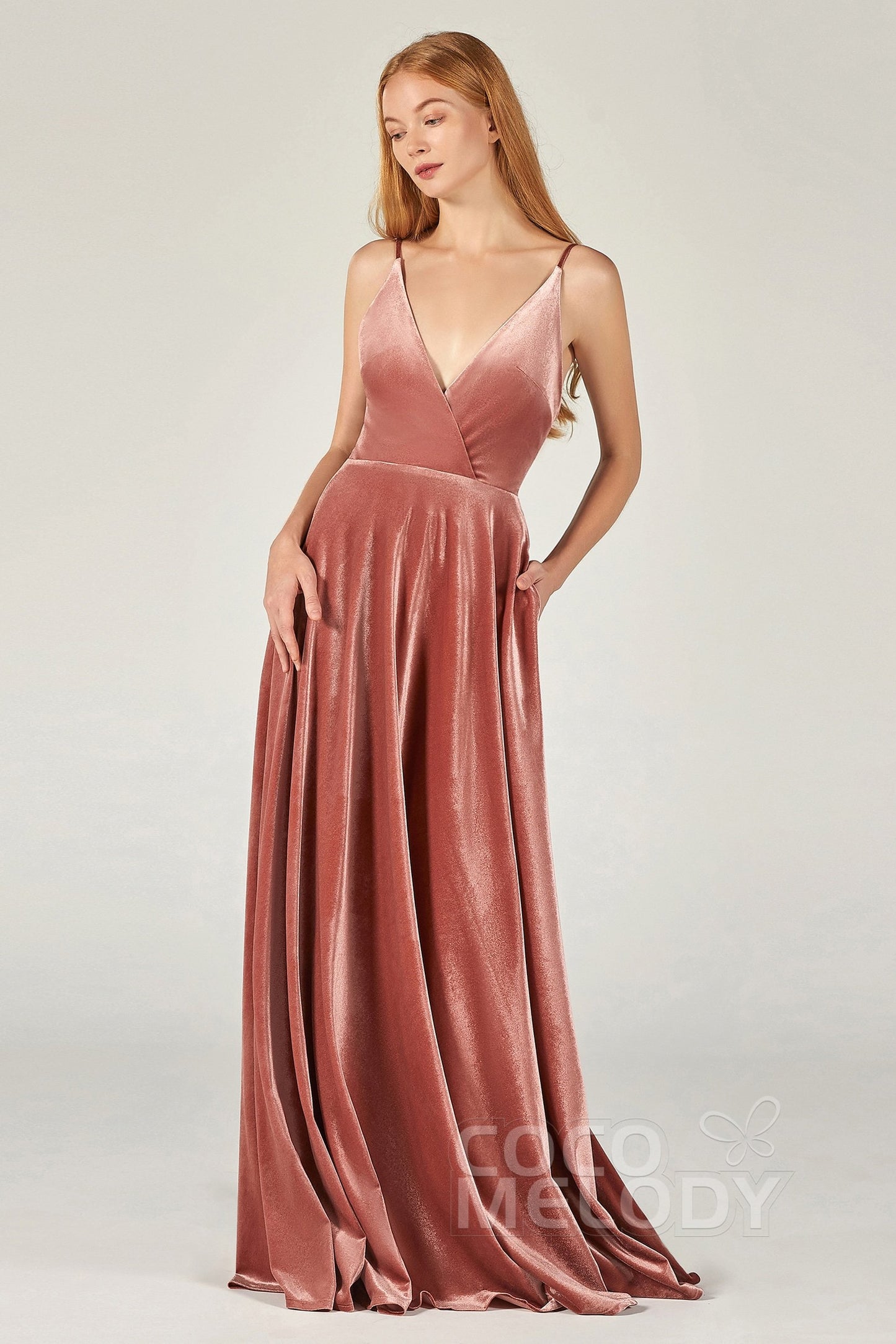 A-Line Floor Length Velvet Bridesmaid Dress Formal Dresses CB0368