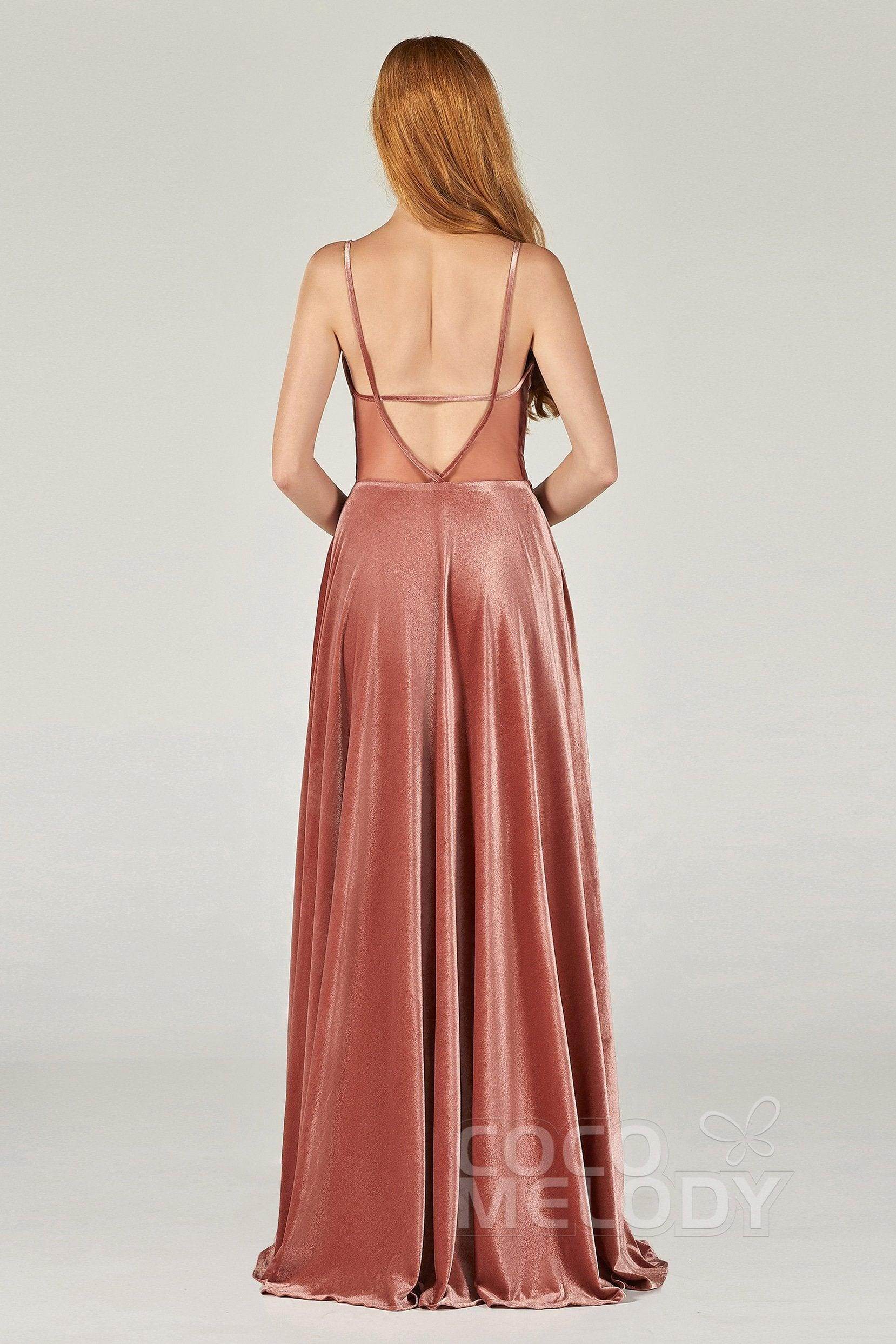 A-Line Floor Length Velvet Bridesmaid Dress Formal Dresses CB0368 - COCOMELODY