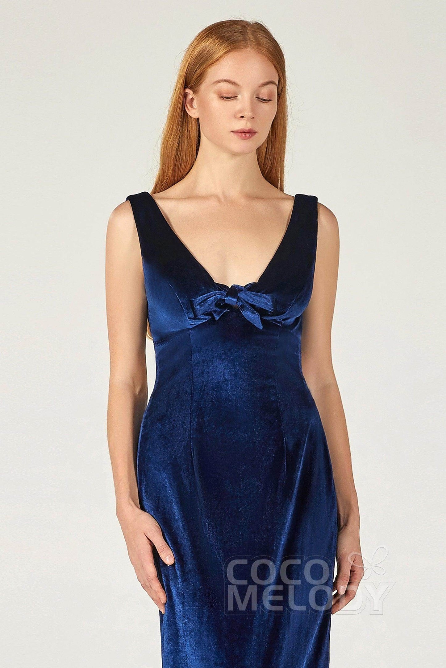 Sheath-Column Floor Length Velvet Bridesmaid Dress Formal Dresses CB0369 - COCOMELODY