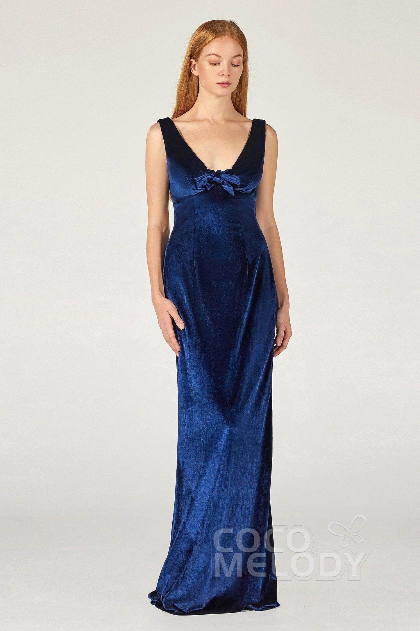 Sheath-Column Floor Length Velvet Bridesmaid Dress Formal Dresses CB0369 - COCOMELODY