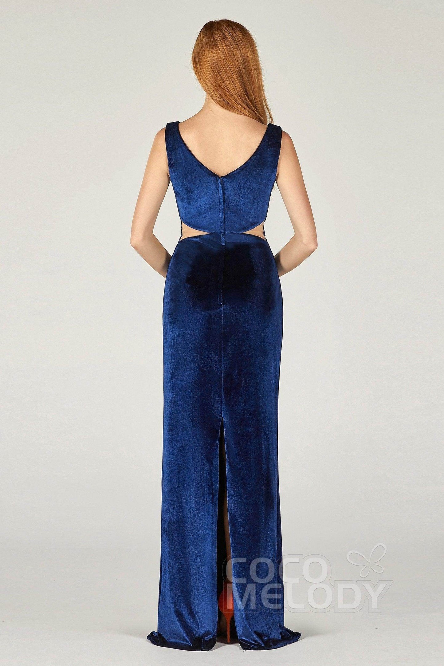 Sheath-Column Floor Length Velvet Bridesmaid Dress Formal Dresses CB0369 - COCOMELODY