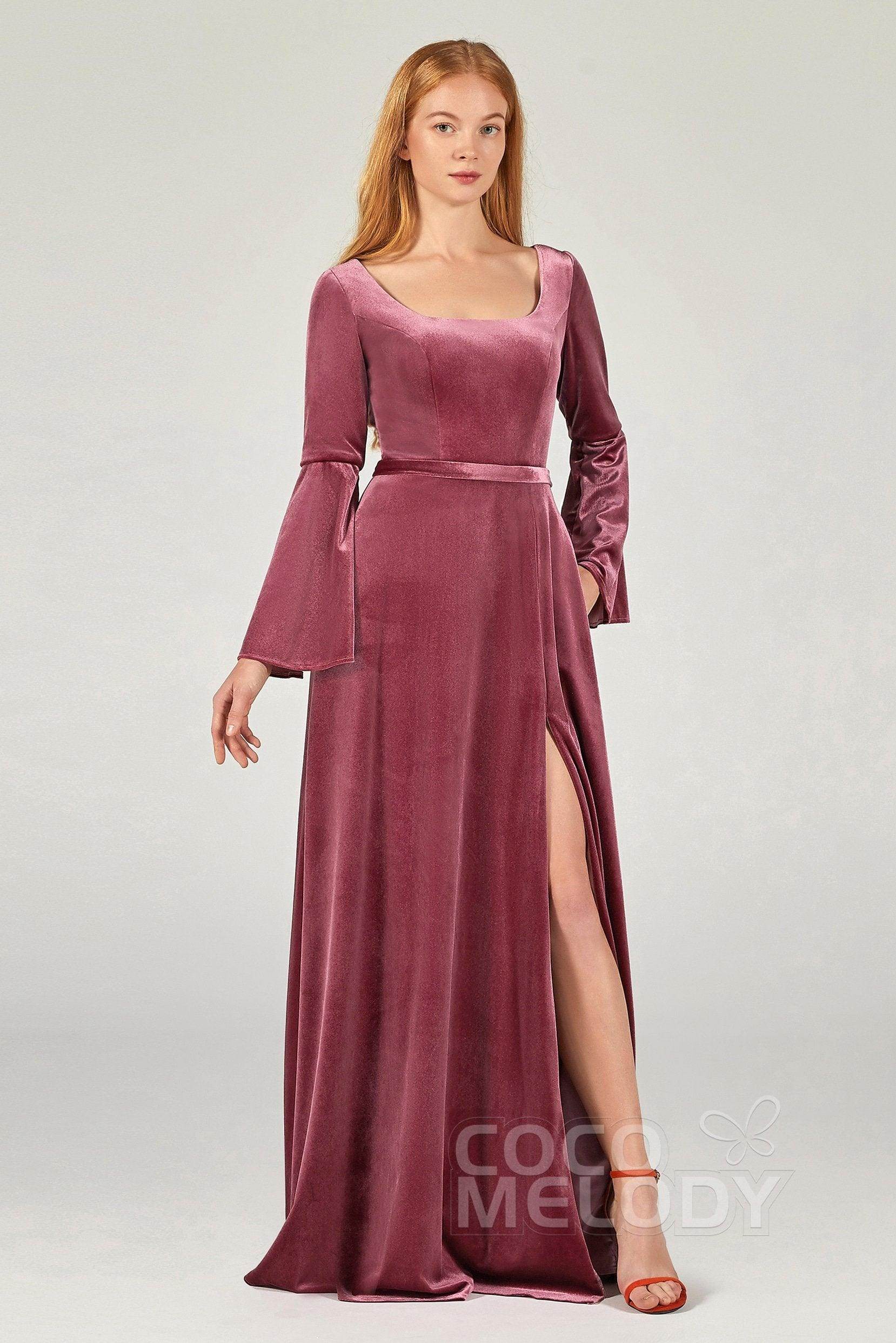 A-Line Floor Length Velvet Bridesmaid Dress Formal Dresses CB0370 - COCOMELODY