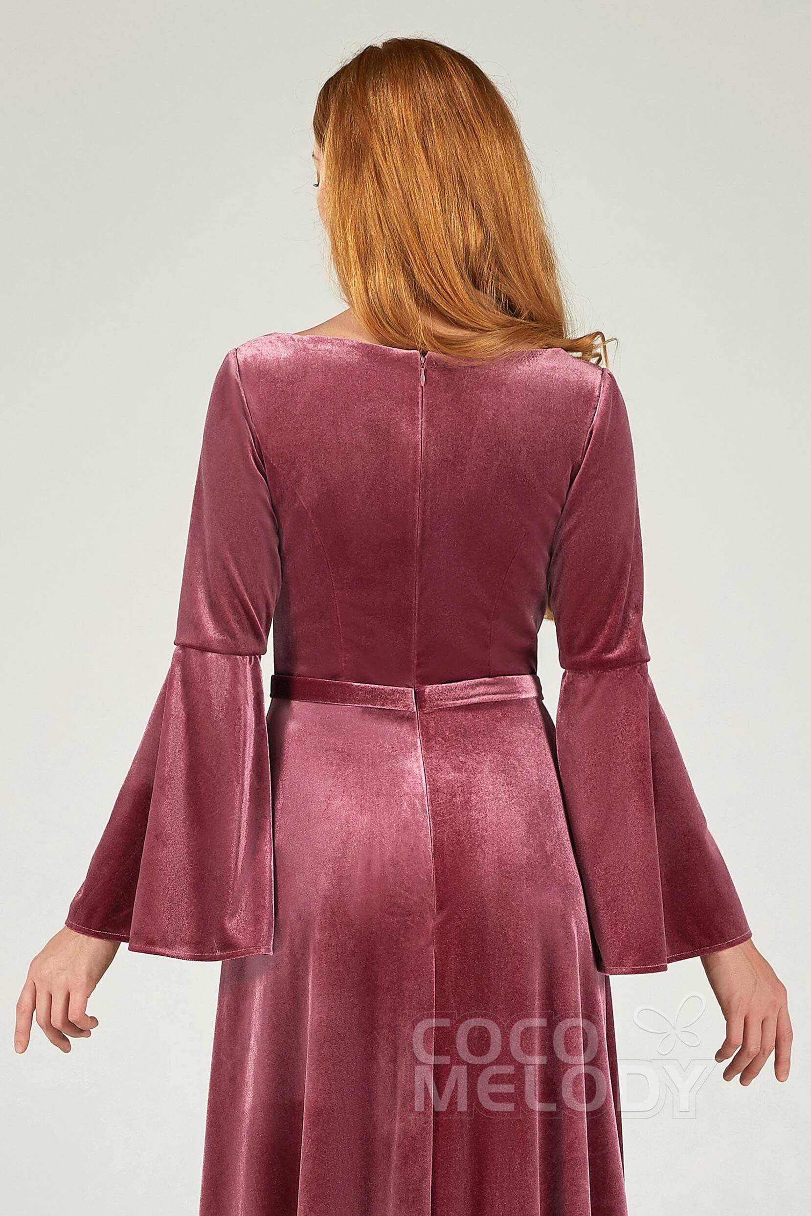 A-Line Floor Length Velvet Bridesmaid Dress Formal Dresses CB0370 - COCOMELODY
