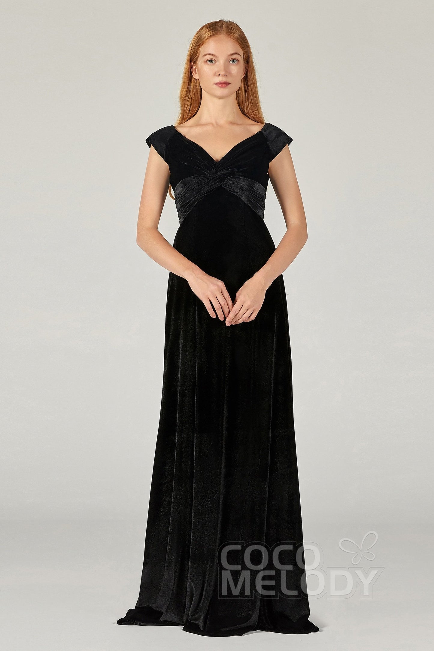 A-Line Floor Length Velvet Bridesmaid Dress CB0371