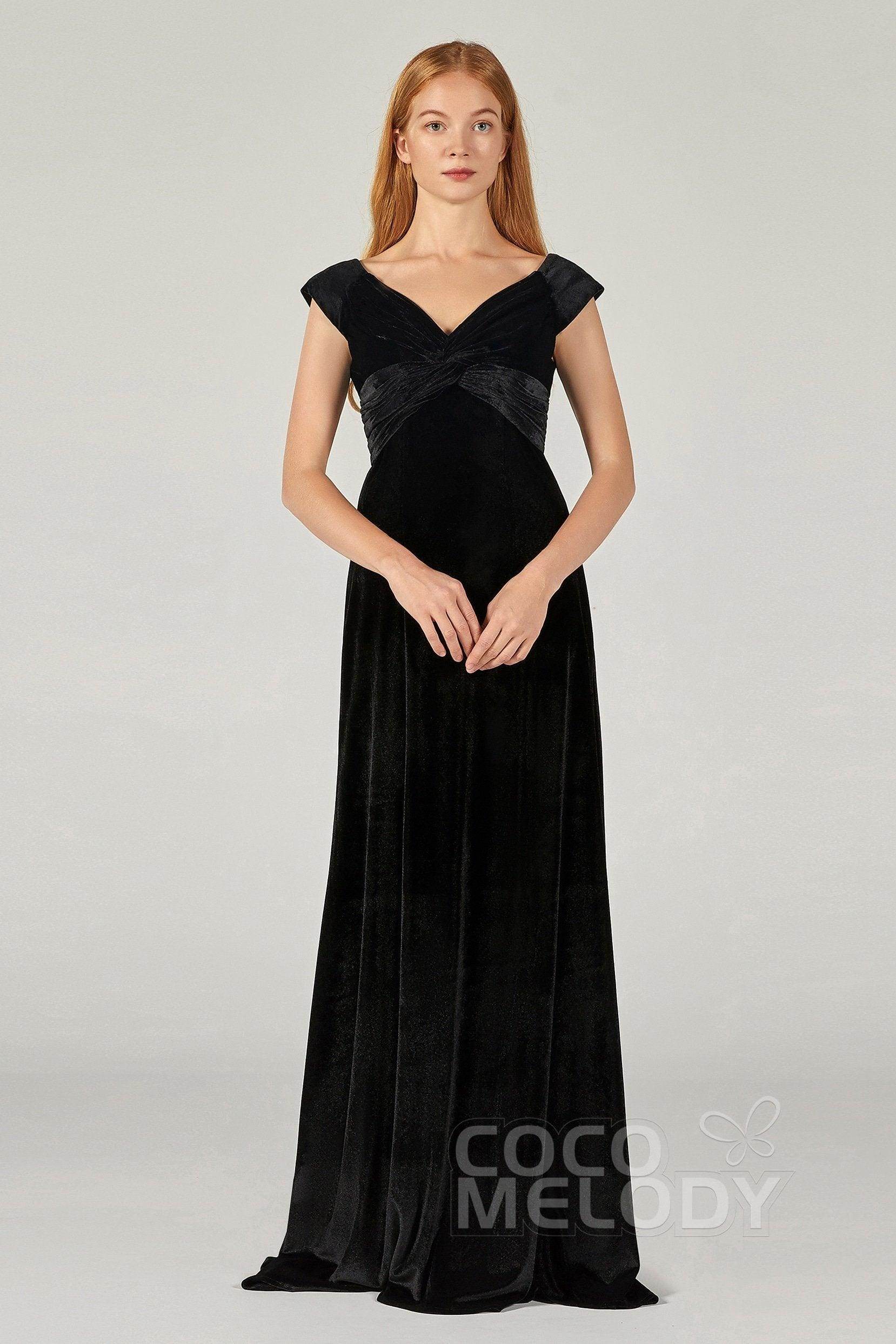 A-Line Floor Length Velvet Bridesmaid Dress CB0371 - COCOMELODY
