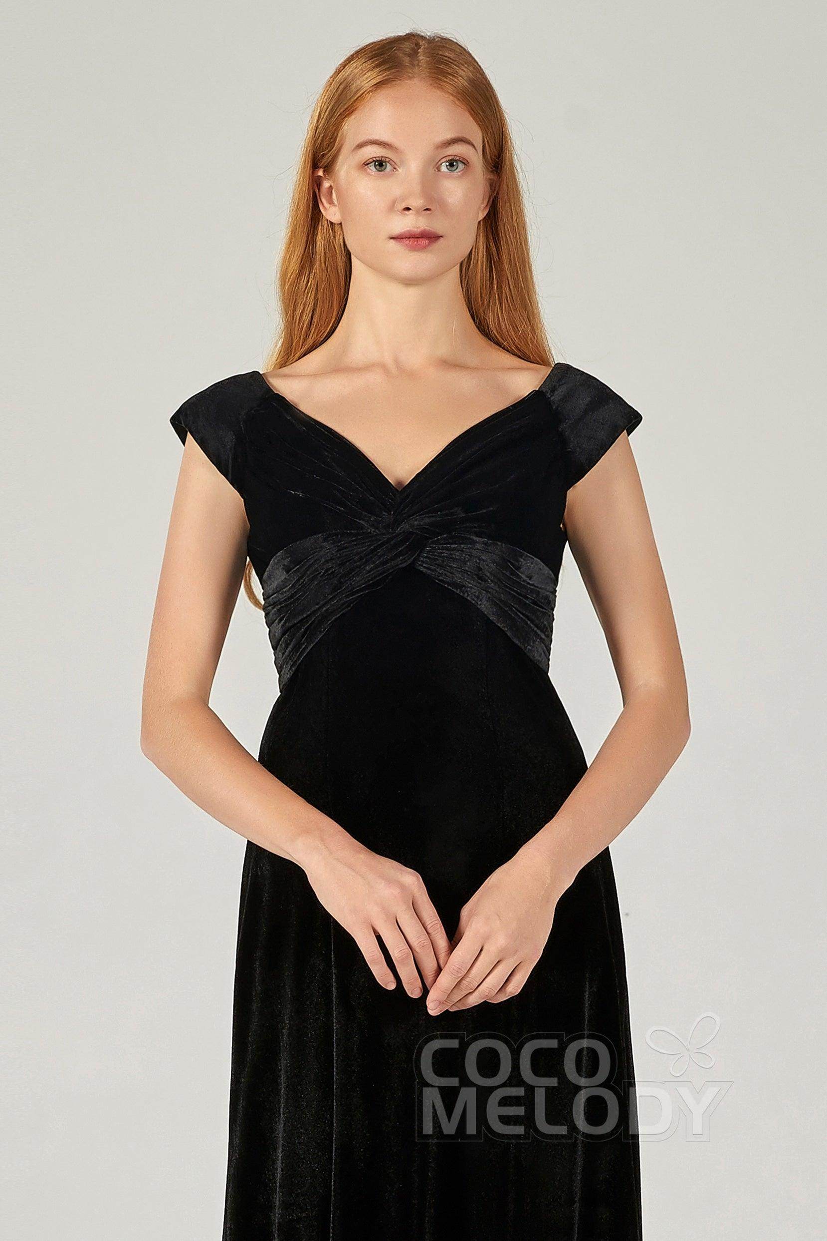 A-Line Floor Length Velvet Bridesmaid Dress CB0371 - COCOMELODY