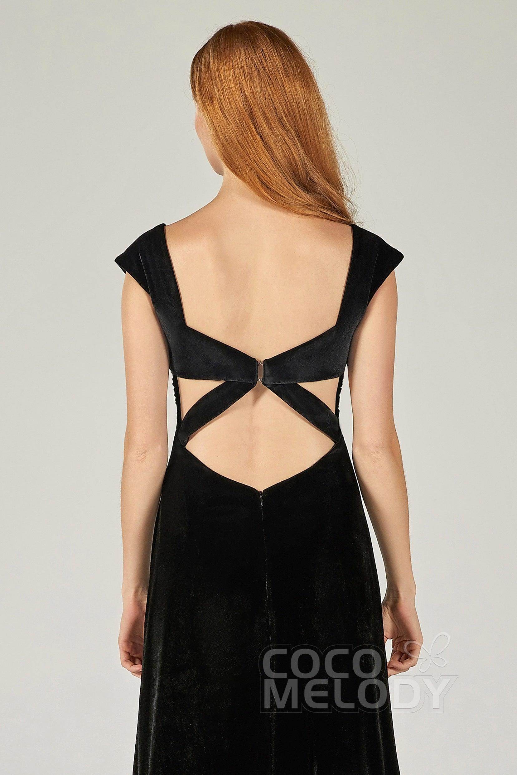 A-Line Floor Length Velvet Bridesmaid Dress CB0371 - COCOMELODY