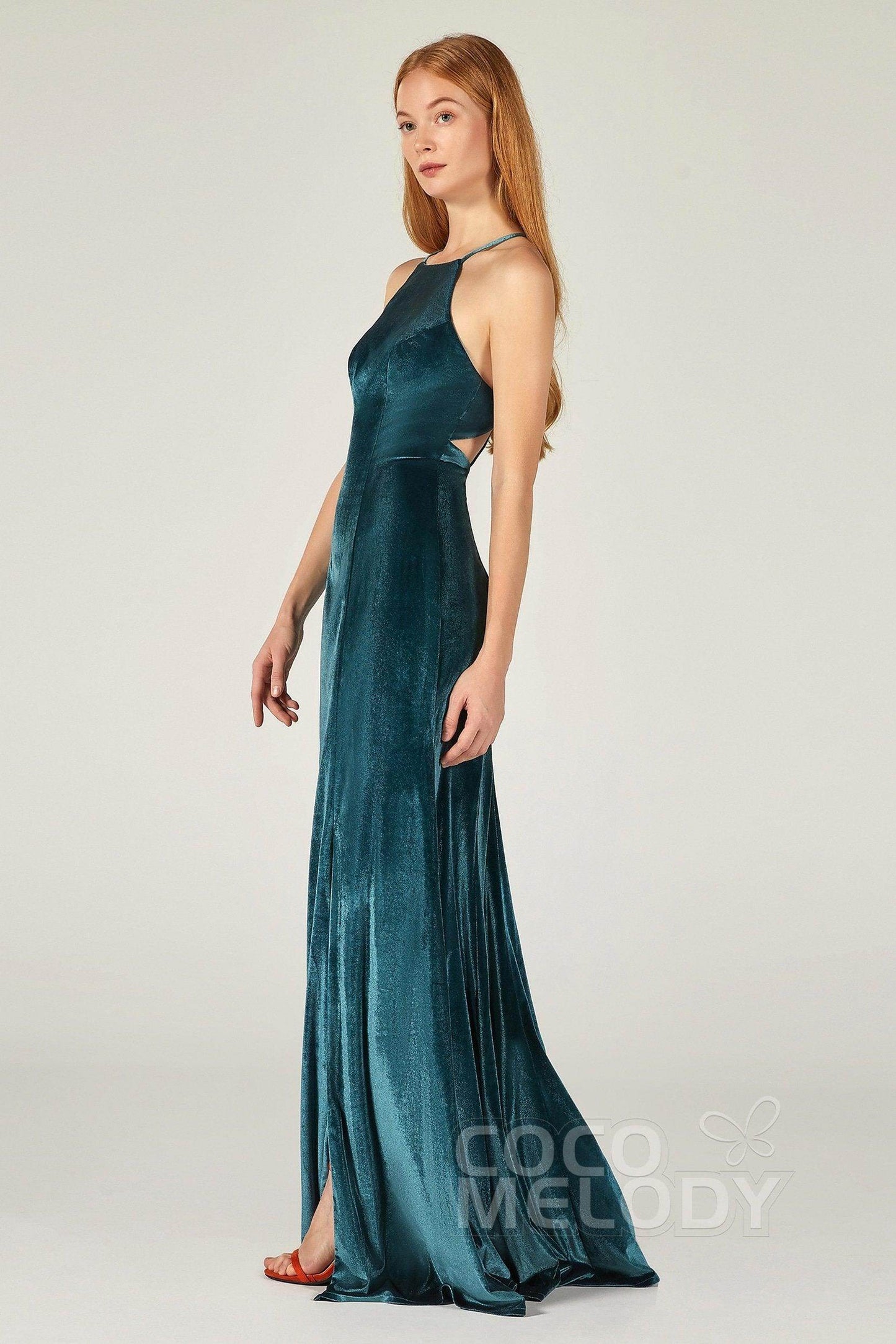 Sheath-Column Floor Length Velvet Bridesmaid Dress CB0372 - COCOMELODY