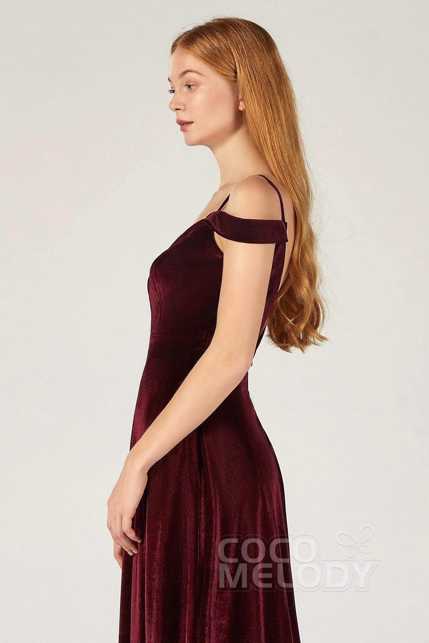 A-Line Floor Length Velvet Bridesmaid Dress CB0373 - COCOMELODY