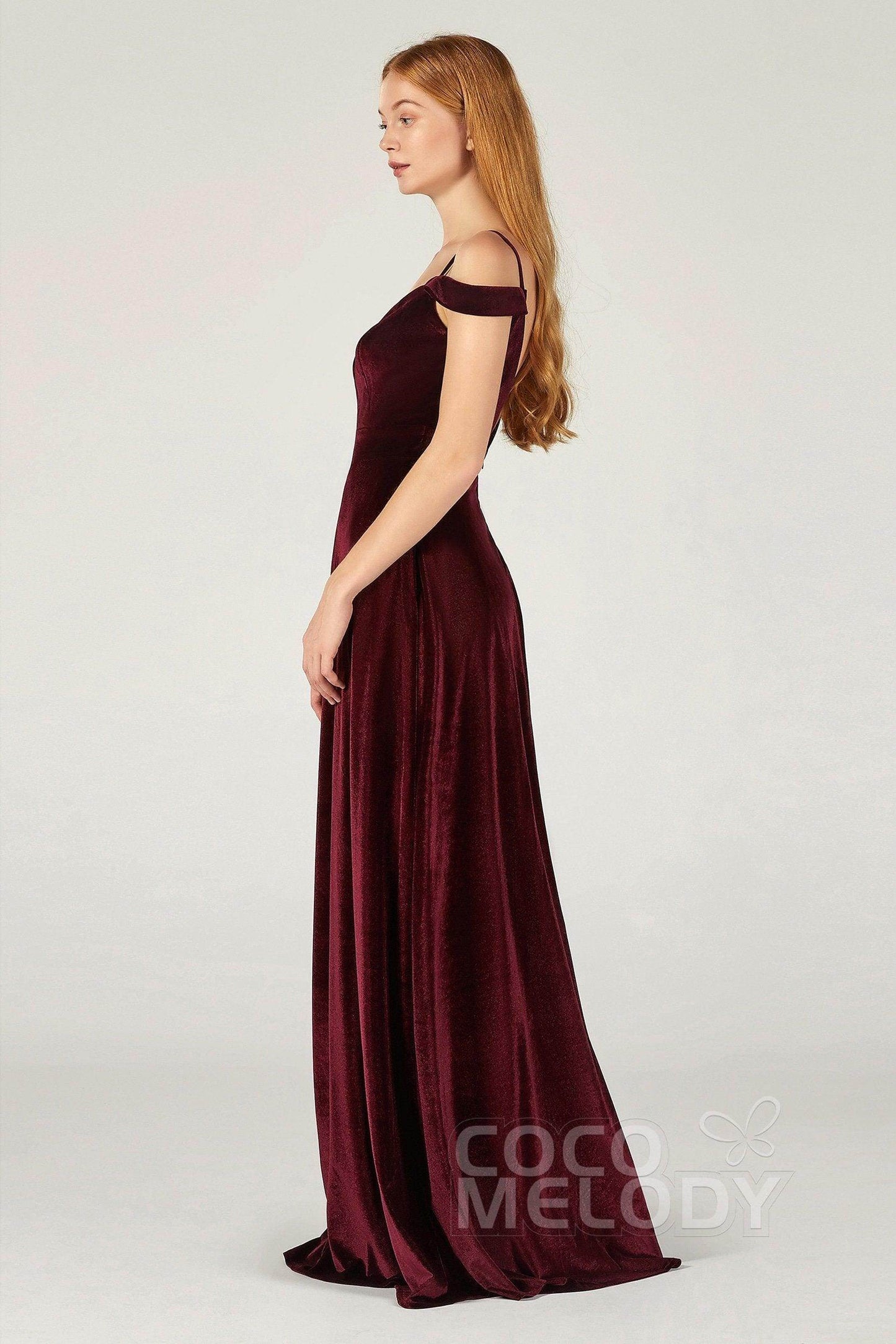 A-Line Floor Length Velvet Bridesmaid Dress CB0373 - COCOMELODY