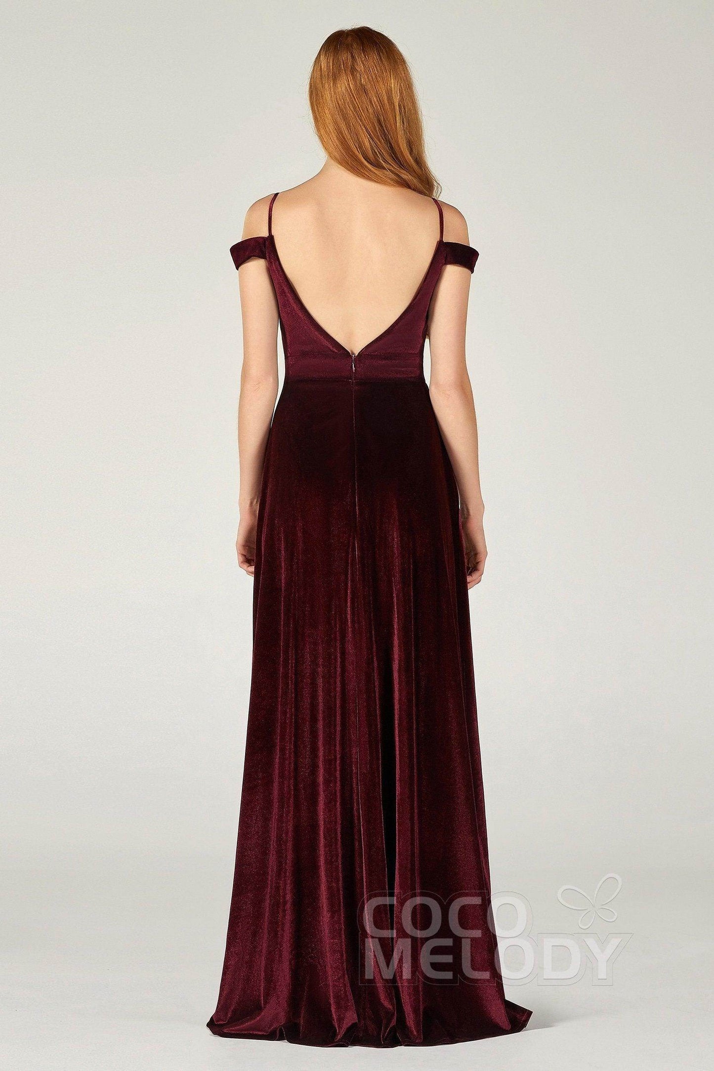 A-Line Floor Length Velvet Bridesmaid Dress CB0373CR - COCOMELODY