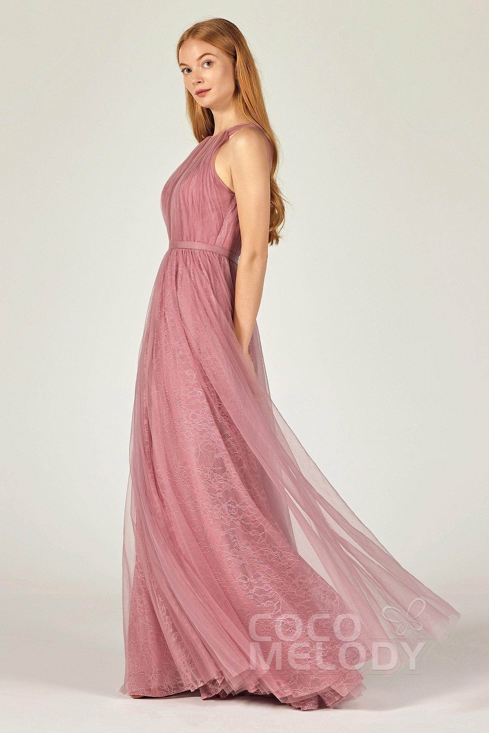 A-Line Floor Length Tulle/Lace Bridesmaid Dress CB0376 - COCOMELODY