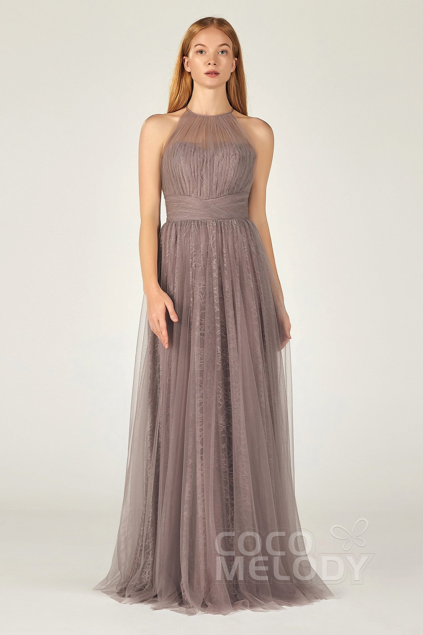 A-Line Floor Length Tulle/Lace Bridesmaid Dress CB0377