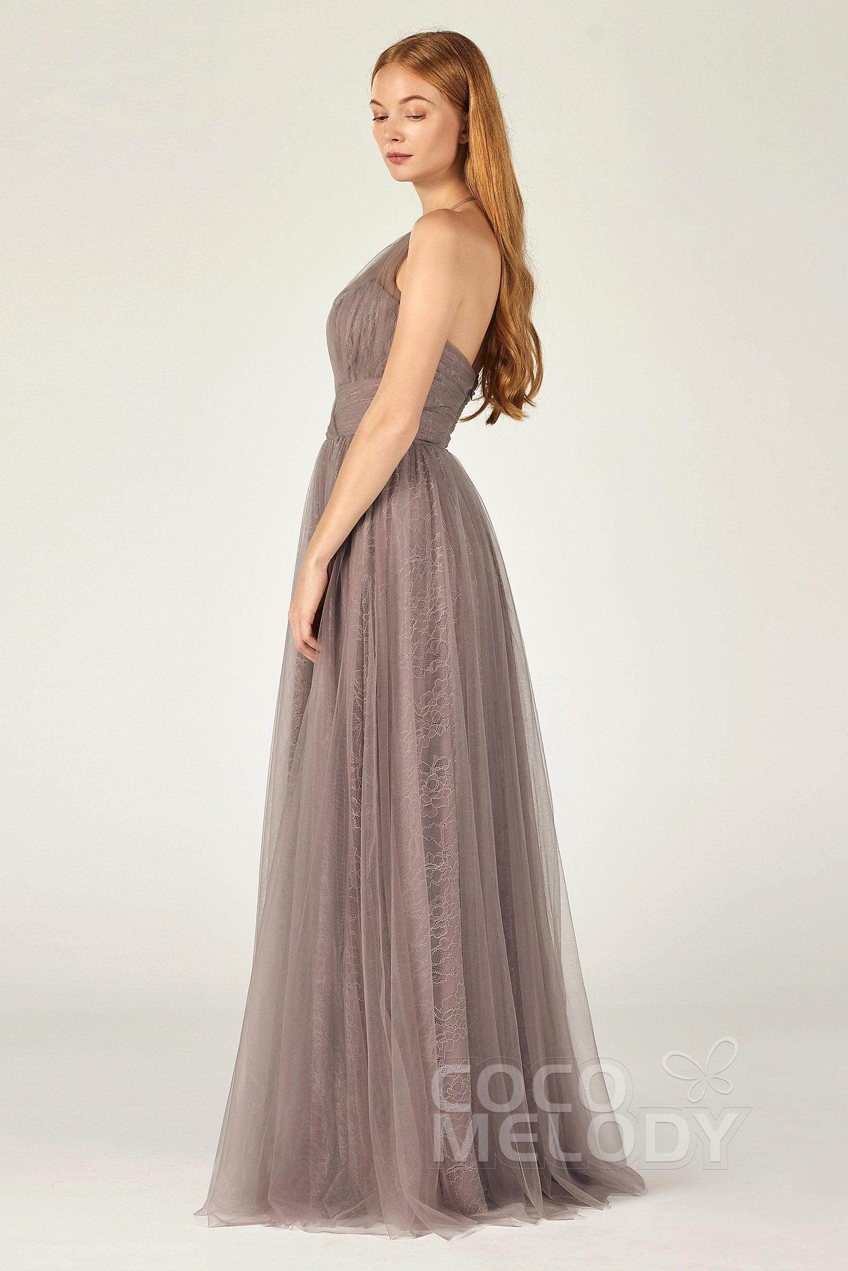 A-Line Floor Length Tulle Lace Bridesmaid Dress CB0377 - COCOMELODY