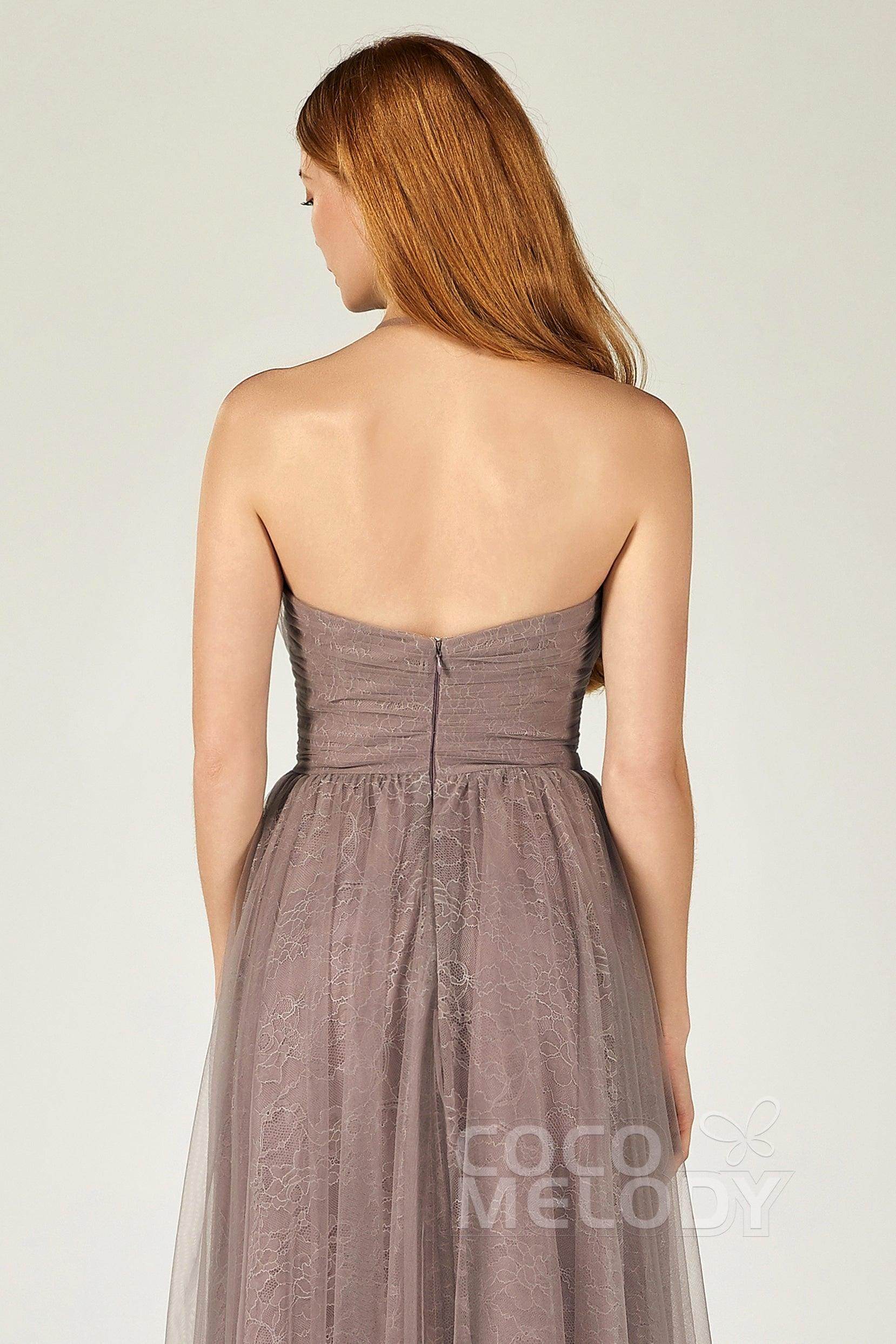 A-Line Floor Length Tulle Lace Bridesmaid Dress CB0377 - COCOMELODY