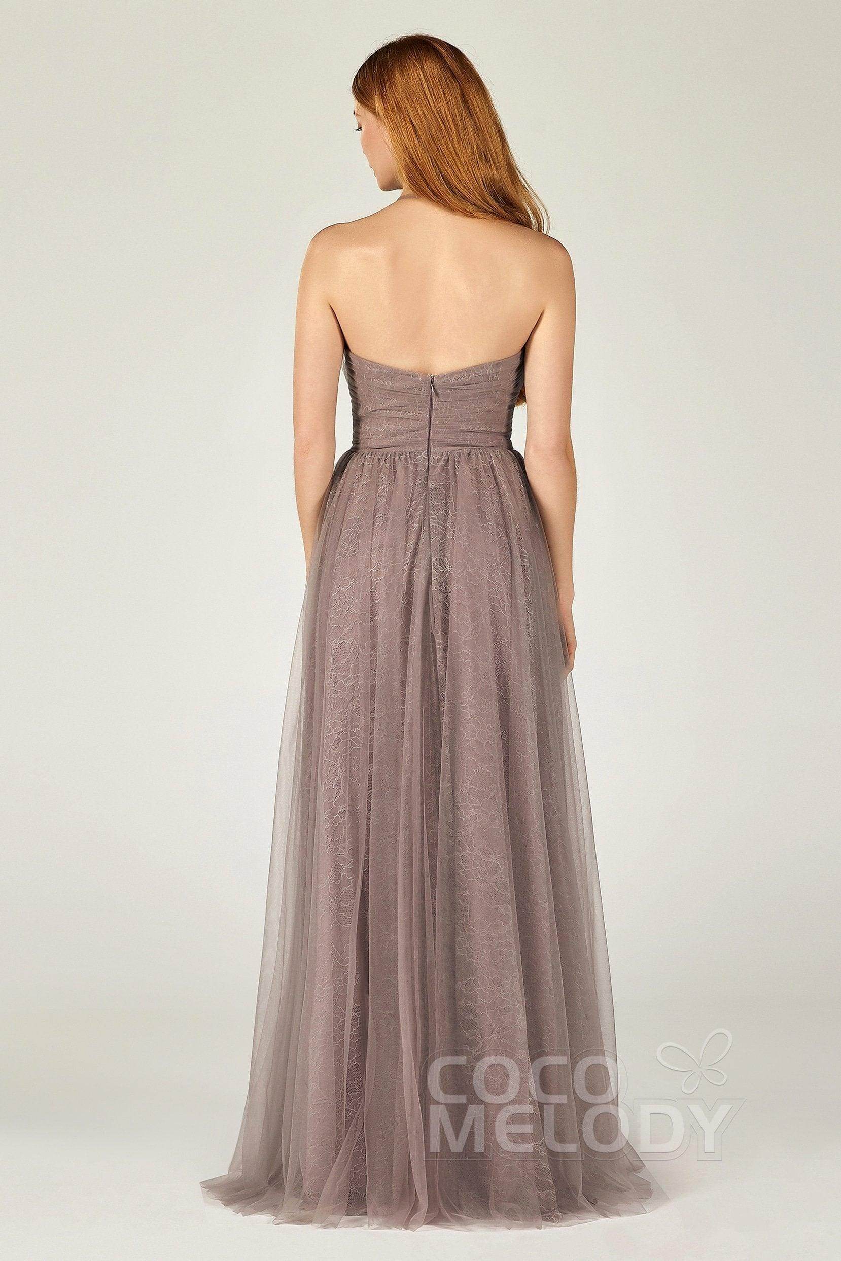 A-Line Floor Length Tulle Lace Bridesmaid Dress CB0377 - COCOMELODY