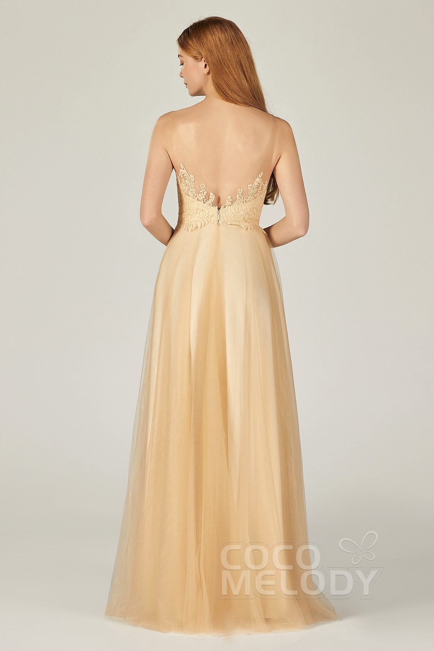 A-Line Floor Length Tulle/Lace Bridesmaid Dress CB0378