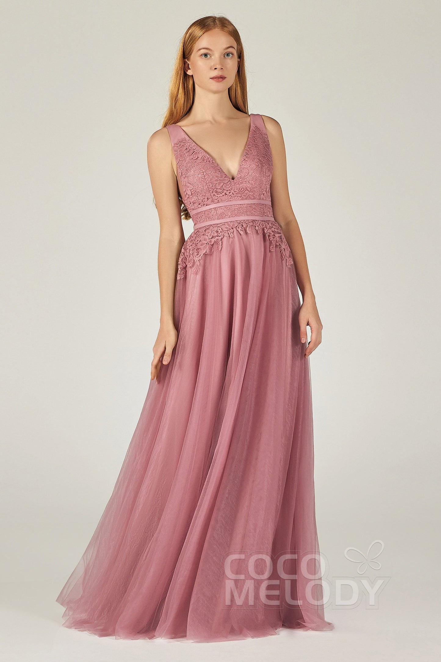 A-Line Floor Length Tulle/Lace Bridesmaid Dress CB0379