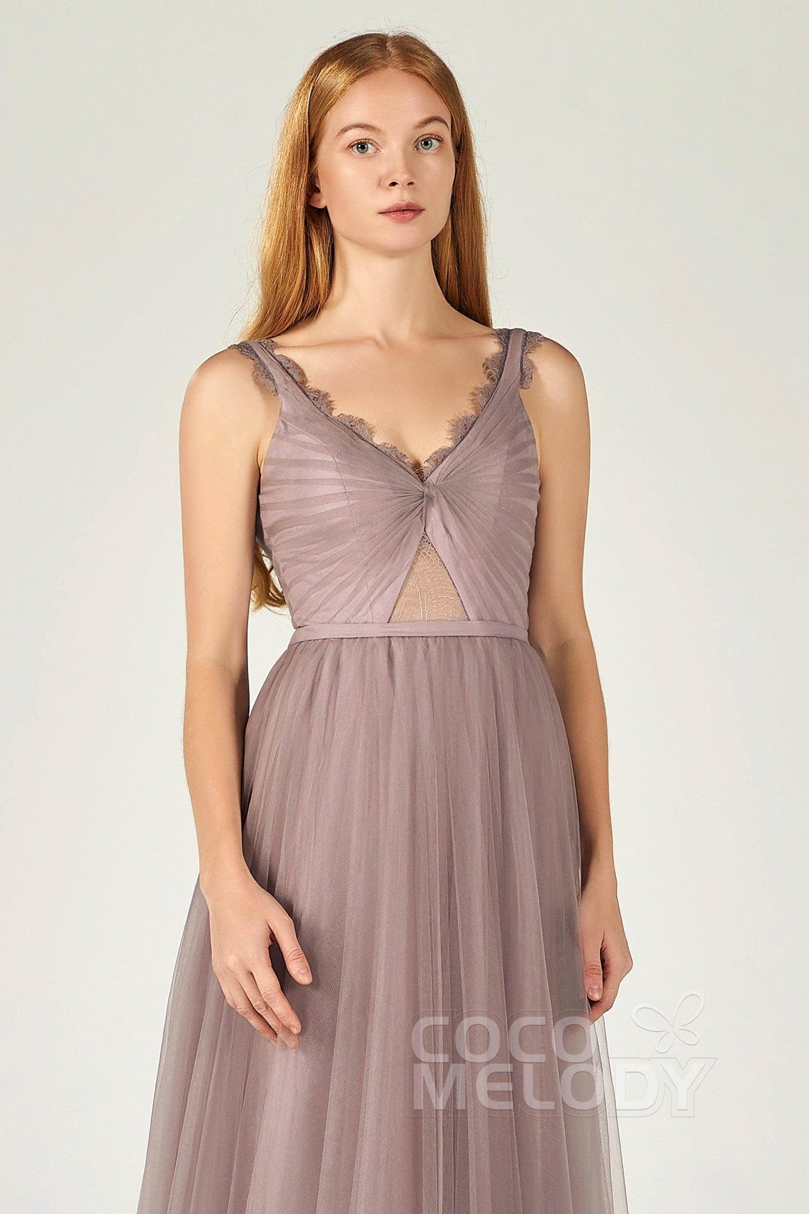 A-Line Floor Length Tulle Bridesmaid Dress CB0380 - COCOMELODY