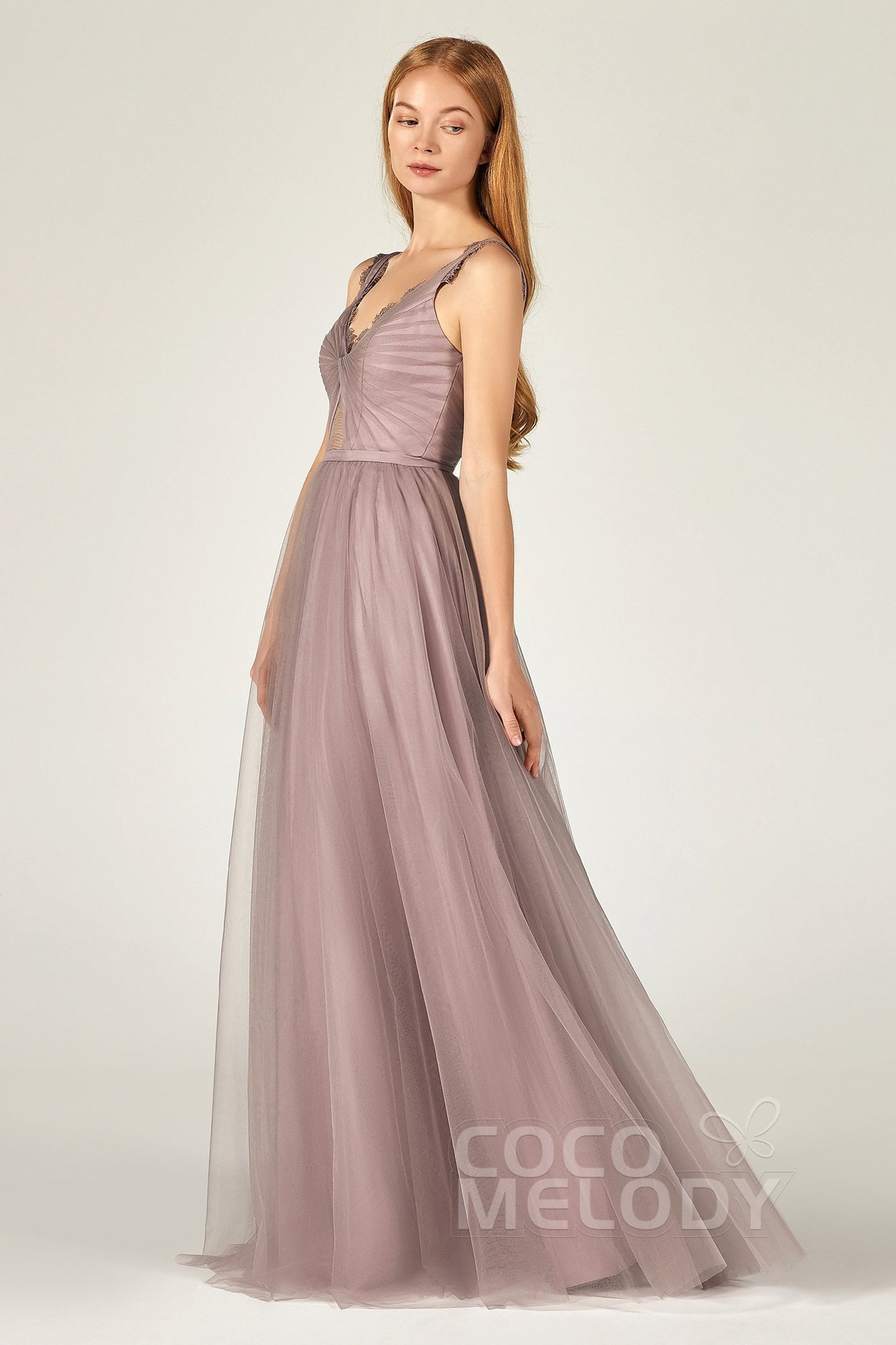 A-Line Floor Length Tulle Bridesmaid Dress CB0380