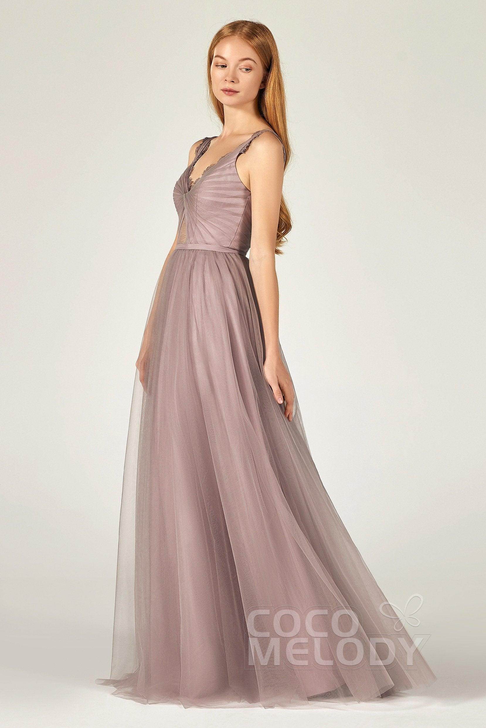 A-Line Floor Length Tulle Bridesmaid Dress CB0380 - COCOMELODY